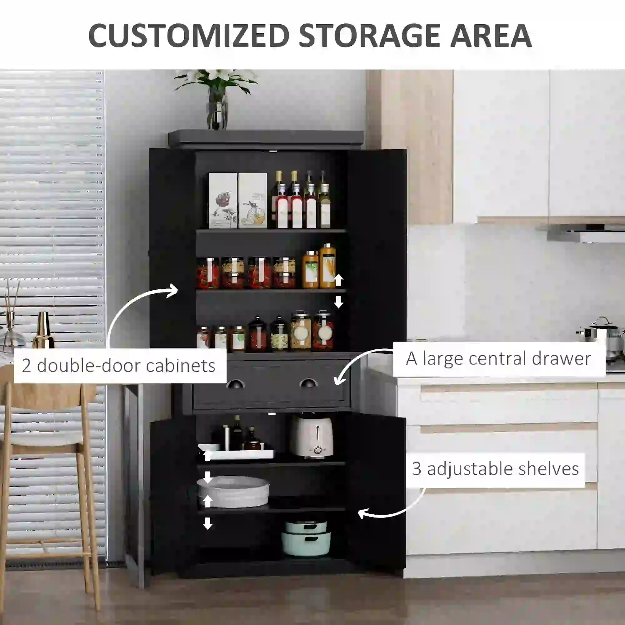 Standing Kitchen Cabinet, 2 Drawers, MDF Board, Black - Image 5