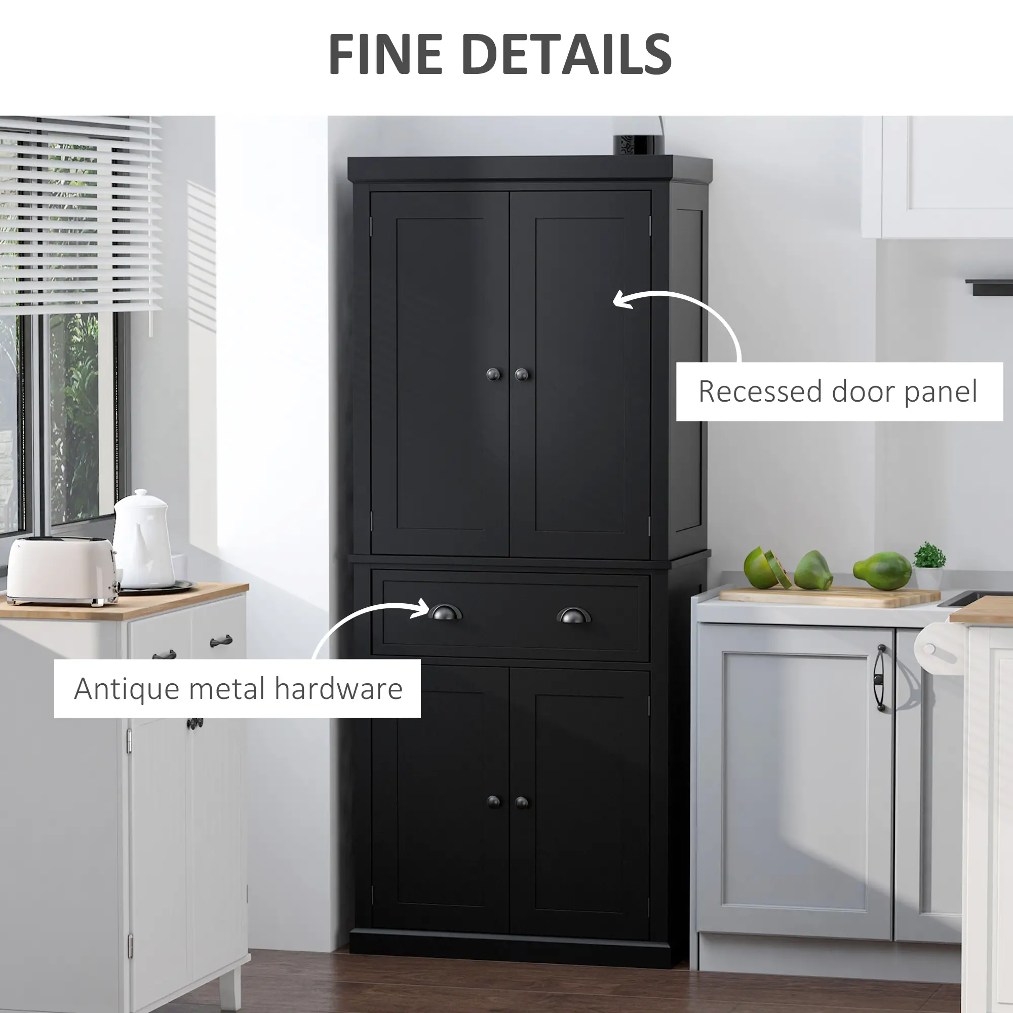 Standing Kitchen Cabinet, 2 Drawers, MDF Board, Black - Image 6