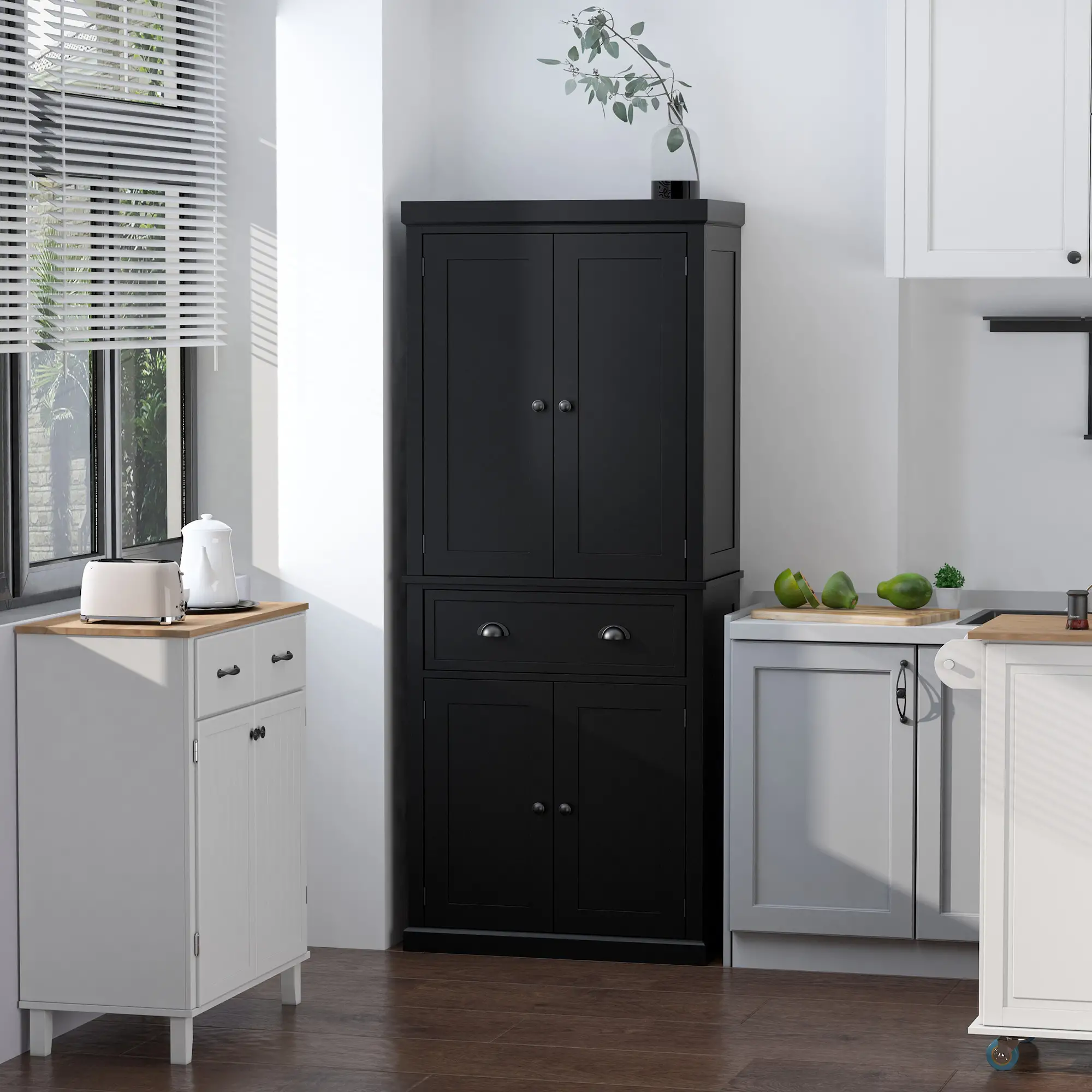 Standing Kitchen Cabinet, 2 Drawers, MDF Board, Black - Image 8