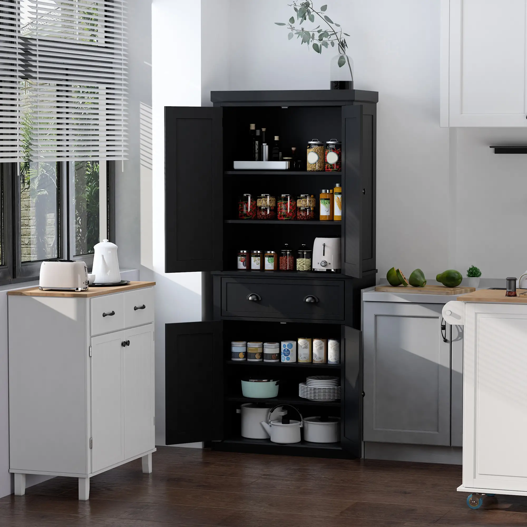 Standing Kitchen Cabinet, 2 Drawers, MDF Board, Black - Image 9