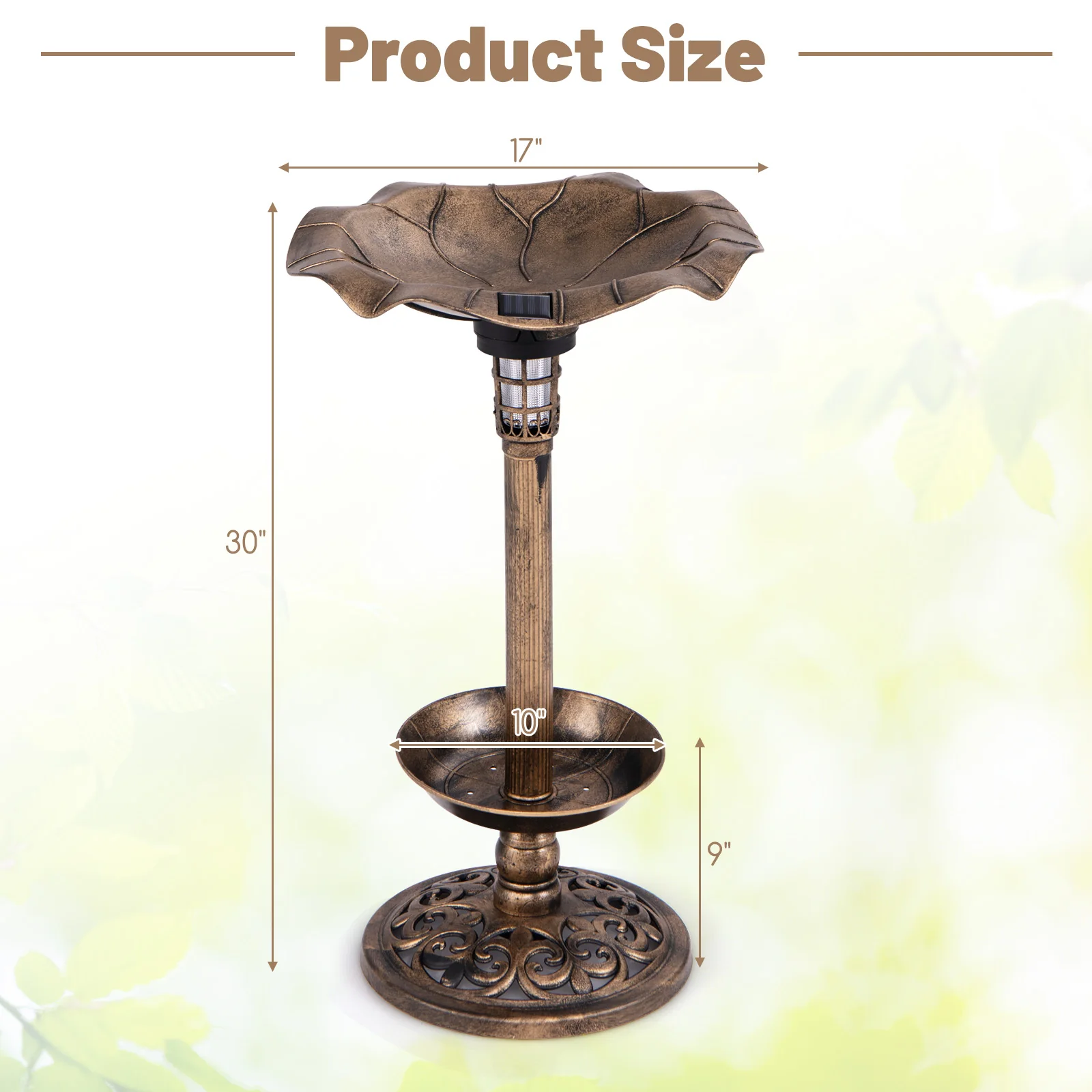 Standing Pedestal Birdbath Feeder, Lotus Leaf Bowl, Bronze - Image 6
