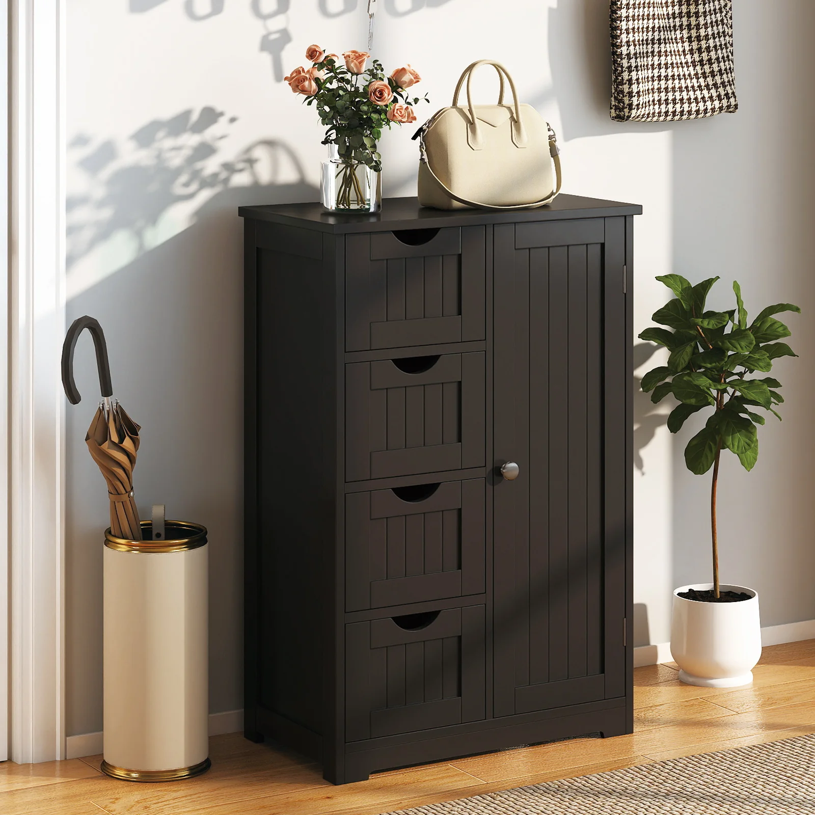 Standing Wooden Cabinet, 4 Drawers, Black - Image 2
