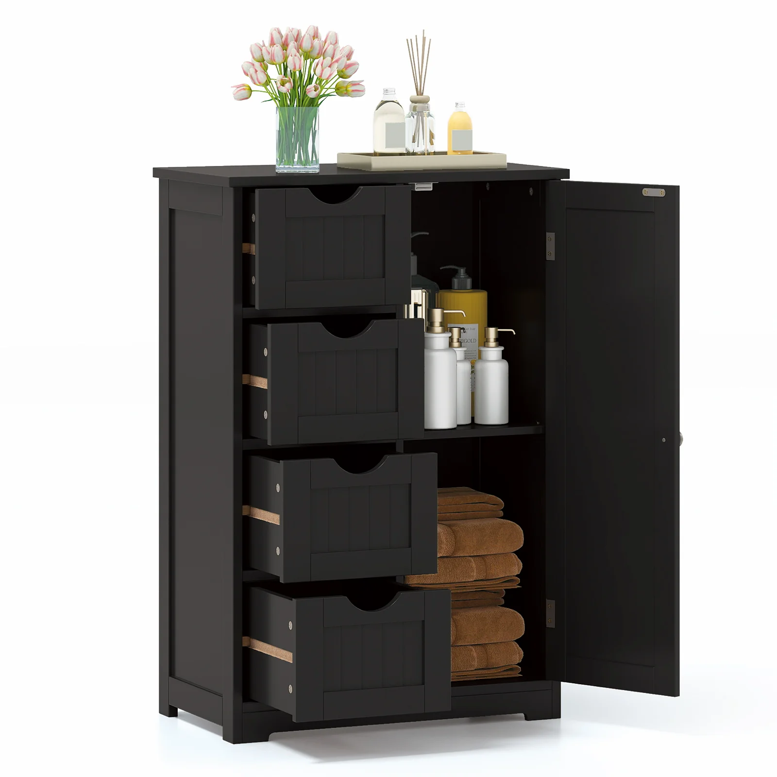 Standing Wooden Cabinet, 4 Drawers, Black - Image 4