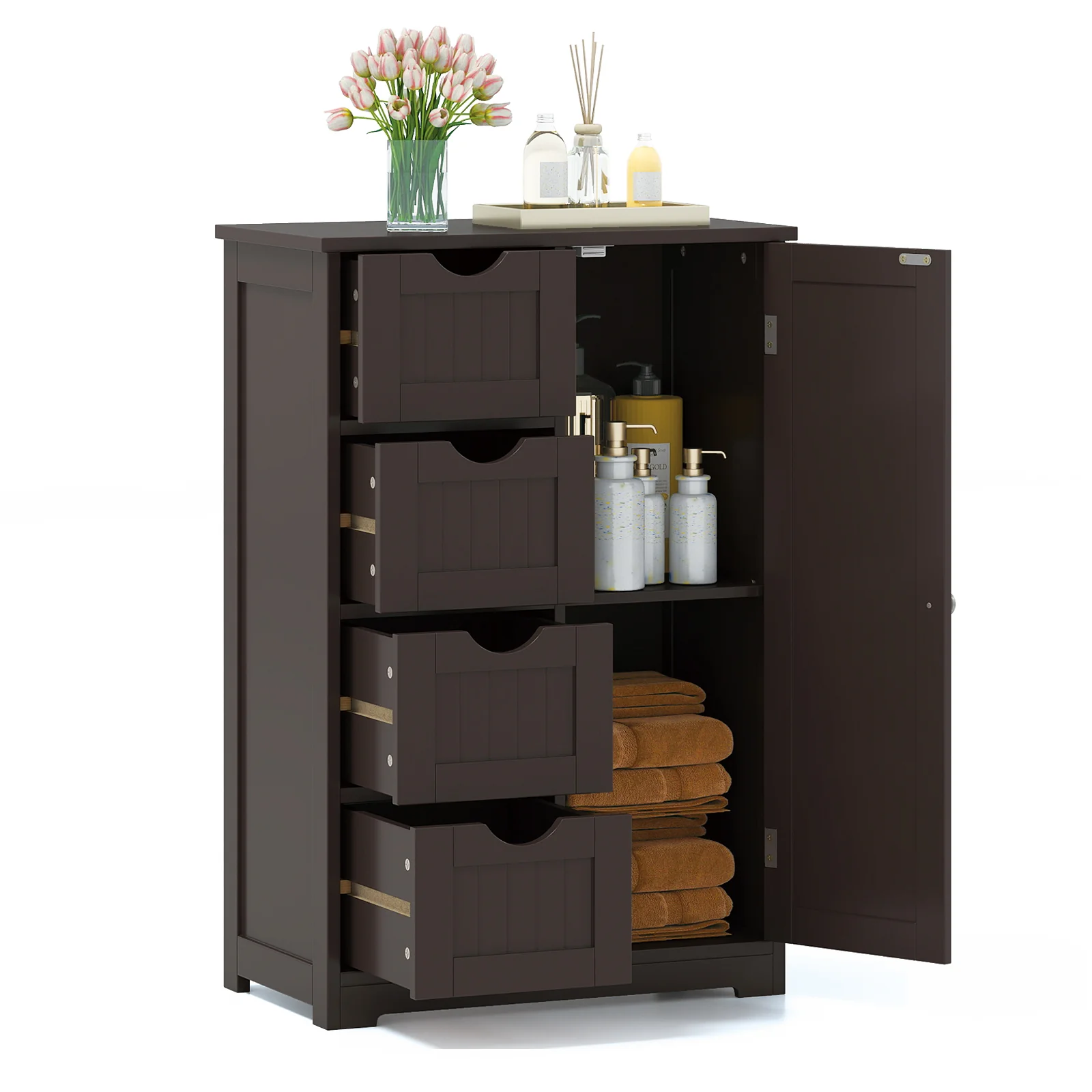 Standing Wooden Cabinet, 4 Drawers, Brown - Image 4