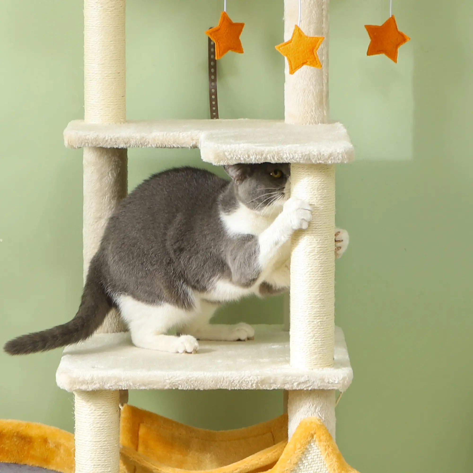 Star Moon Cat Tree, Scratching Posts, Condo, Bed, Toys, Beige - Image 10