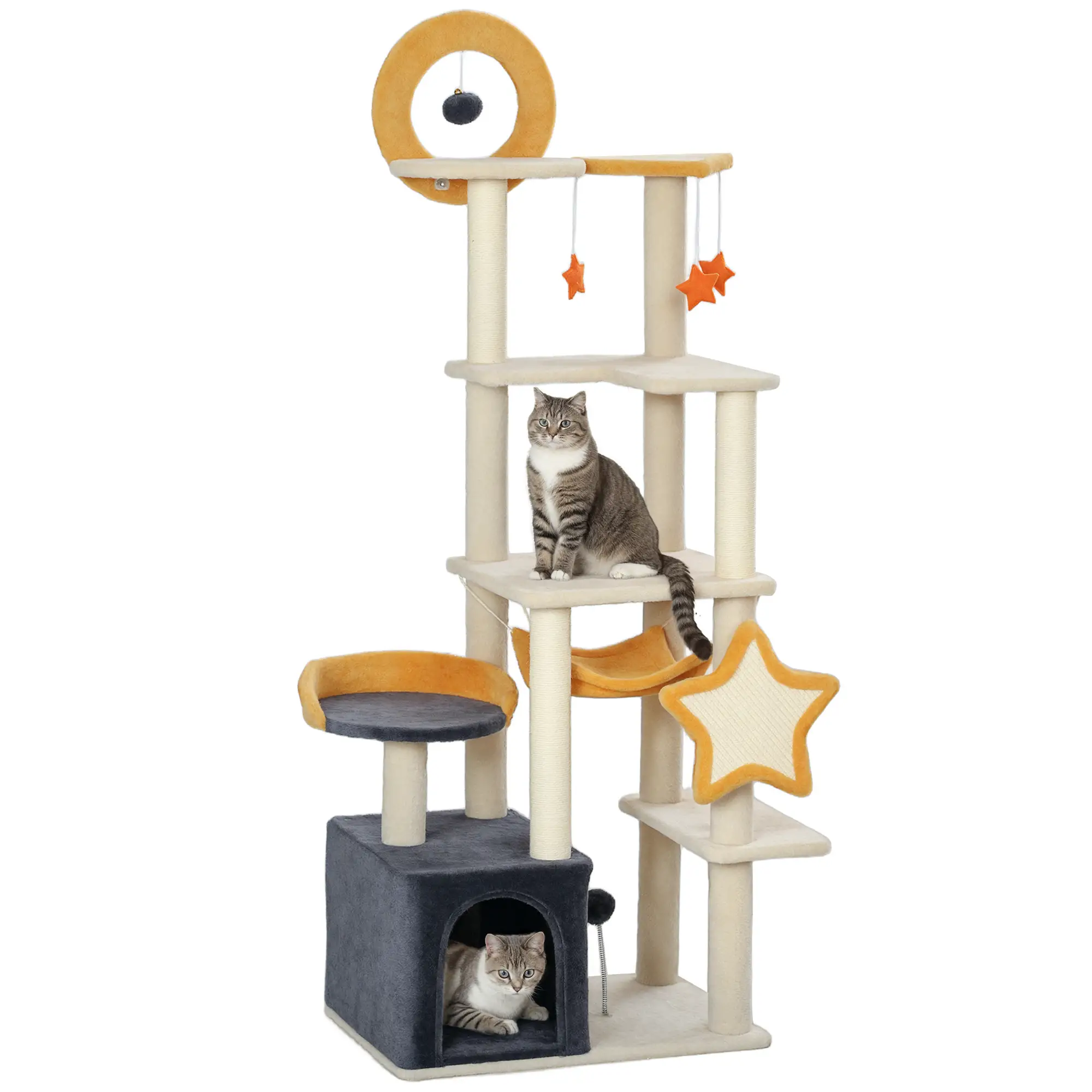 Star Moon Cat Tree, Scratching Posts, Condo, Bed, Toys, Beige - Image 11