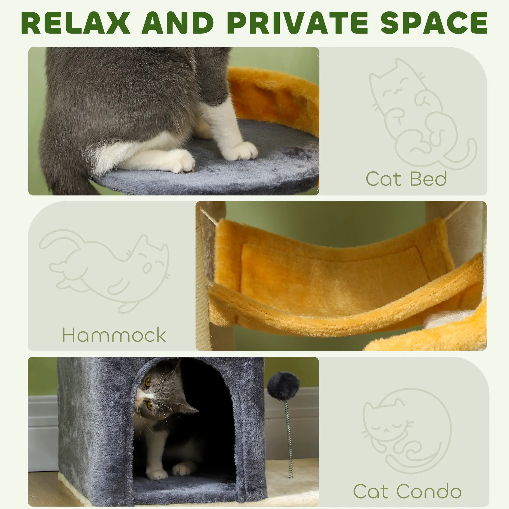 Star Moon Cat Tree, Scratching Posts, Condo, Bed, Toys, Beige - Image 5