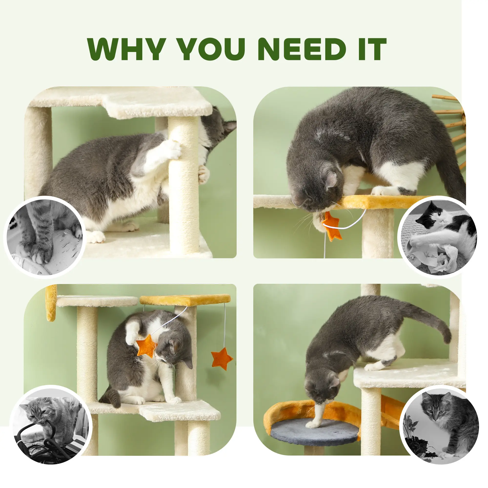 Star Moon Cat Tree, Scratching Posts, Condo, Bed, Toys, Beige - Image 6