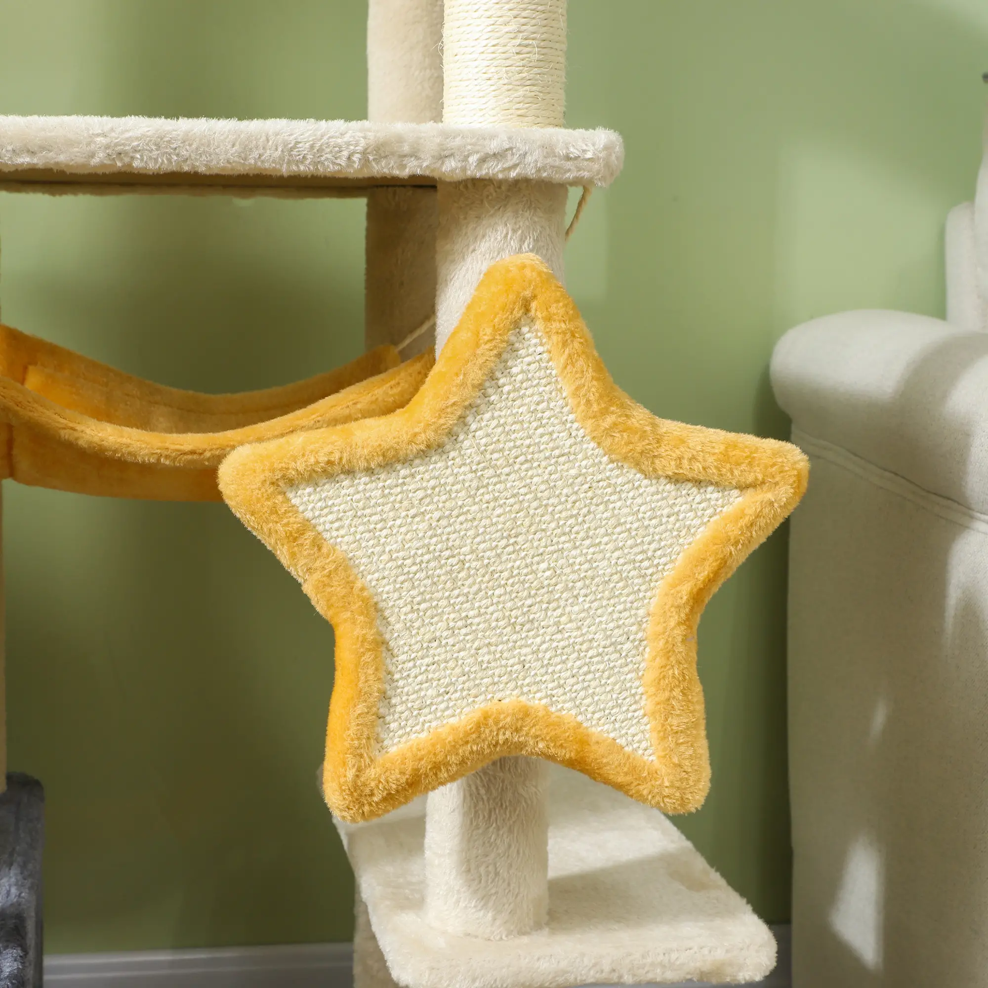 Star Moon Cat Tree, Scratching Posts, Condo, Bed, Toys, Beige - Image 9