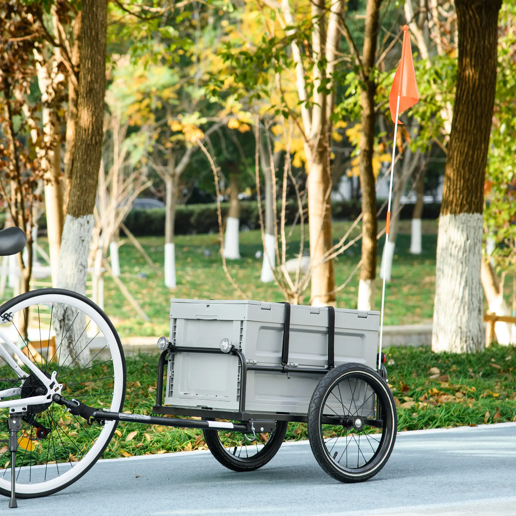 Steel Bike Trailer, Bicycle Cargo with Storage Box, Reflectors, Max Load 88LBS - Image 2