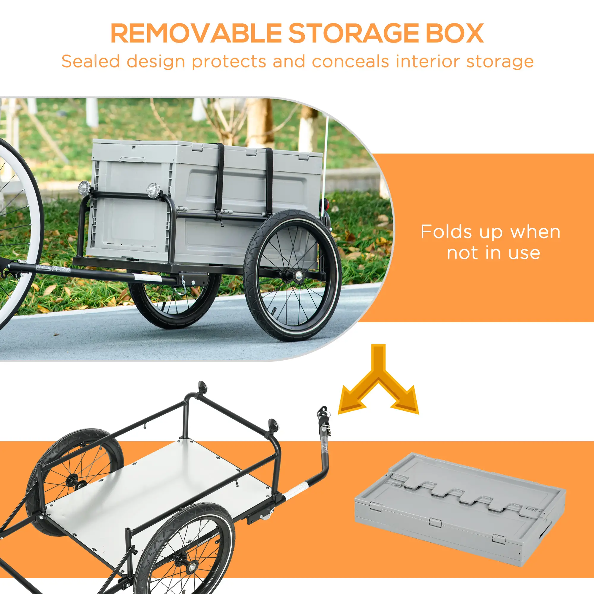 Steel Bike Trailer, Bicycle Cargo with Storage Box, Reflectors, Max Load 88LBS - Image 4