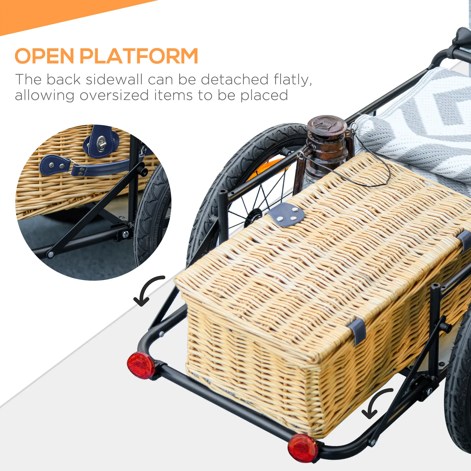 Steel Bike Trailer, Bicycle Cargo with Storage Box, Reflectors, Max Load 88LBS - Image 5