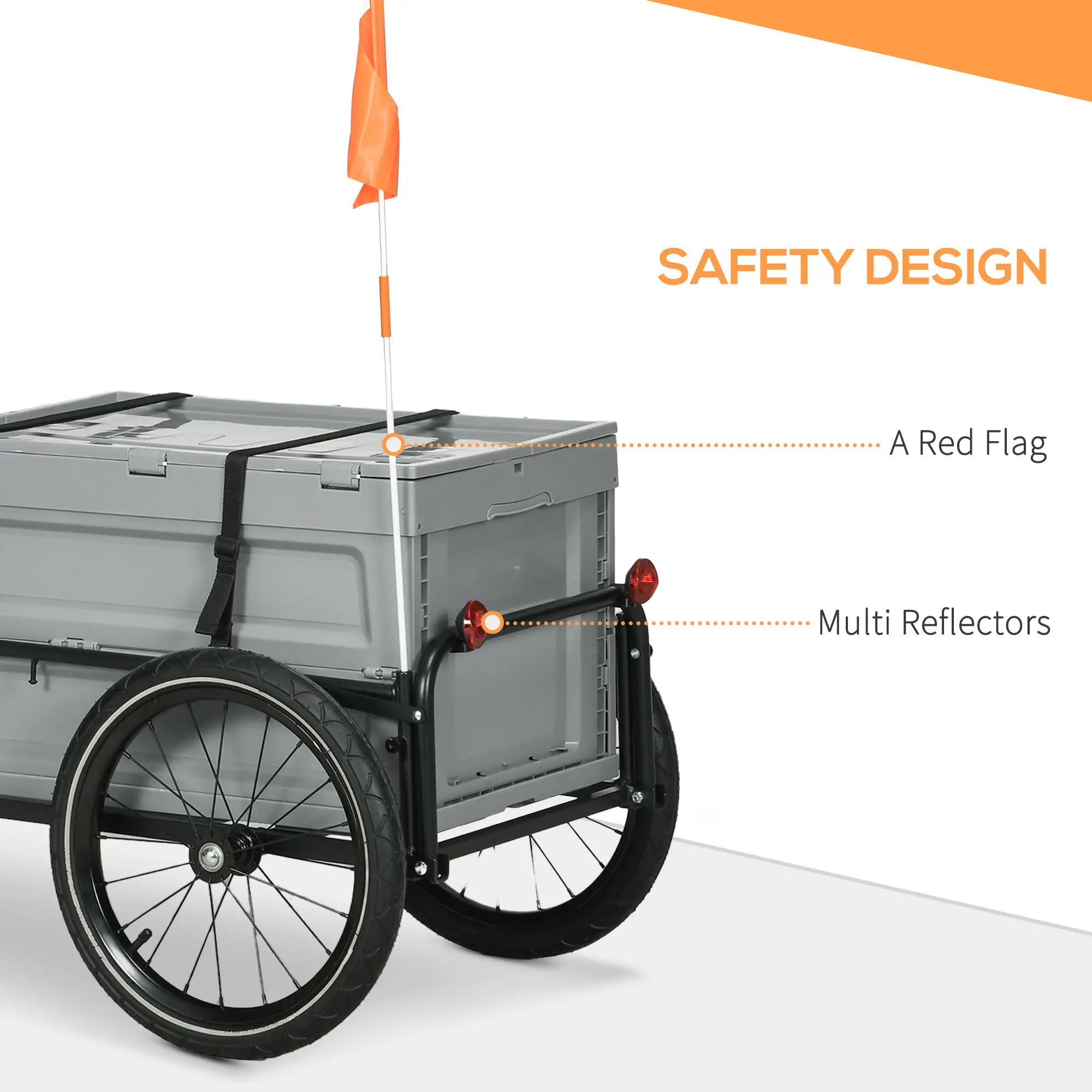 Steel Bike Trailer, Bicycle Cargo with Storage Box, Reflectors, Max Load 88LBS - Image 6