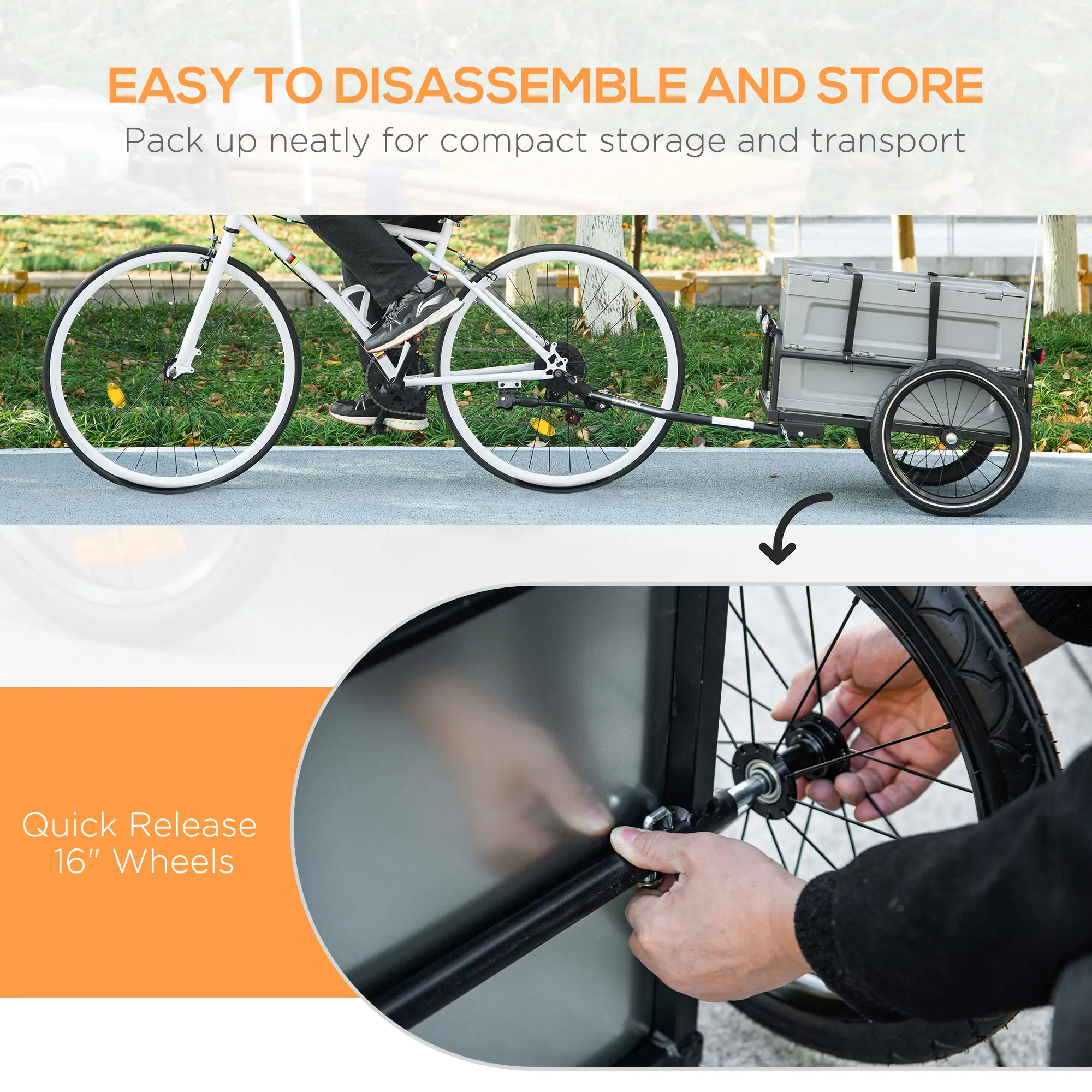 Steel Bike Trailer, Bicycle Cargo with Storage Box, Reflectors, Max Load 88LBS - Image 7