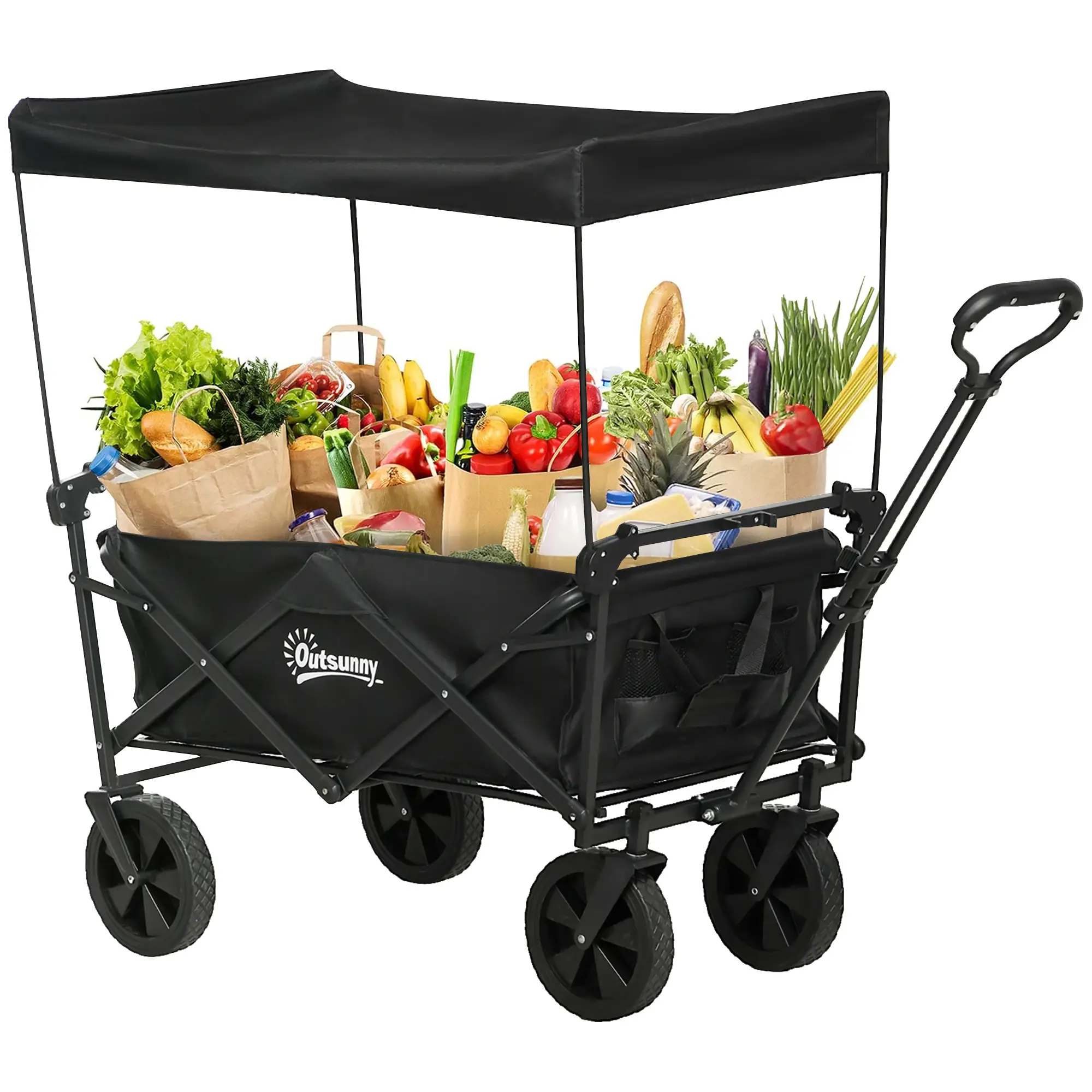 Steel Frame Folding Garden Cart, Collapsible Wagon, Removable Canopy - Image 11