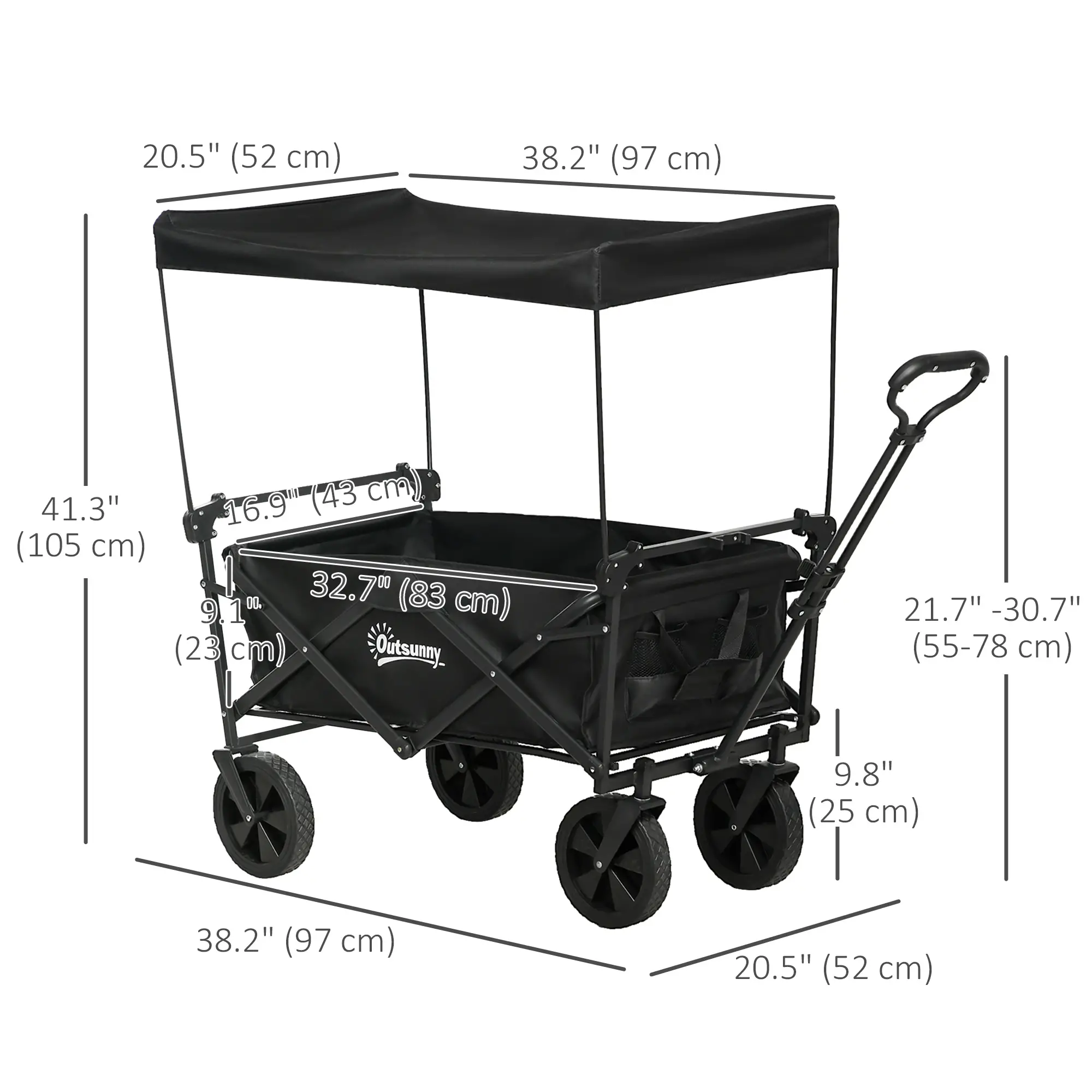 Steel Frame Folding Garden Cart, Collapsible Wagon, Removable Canopy - Image 3