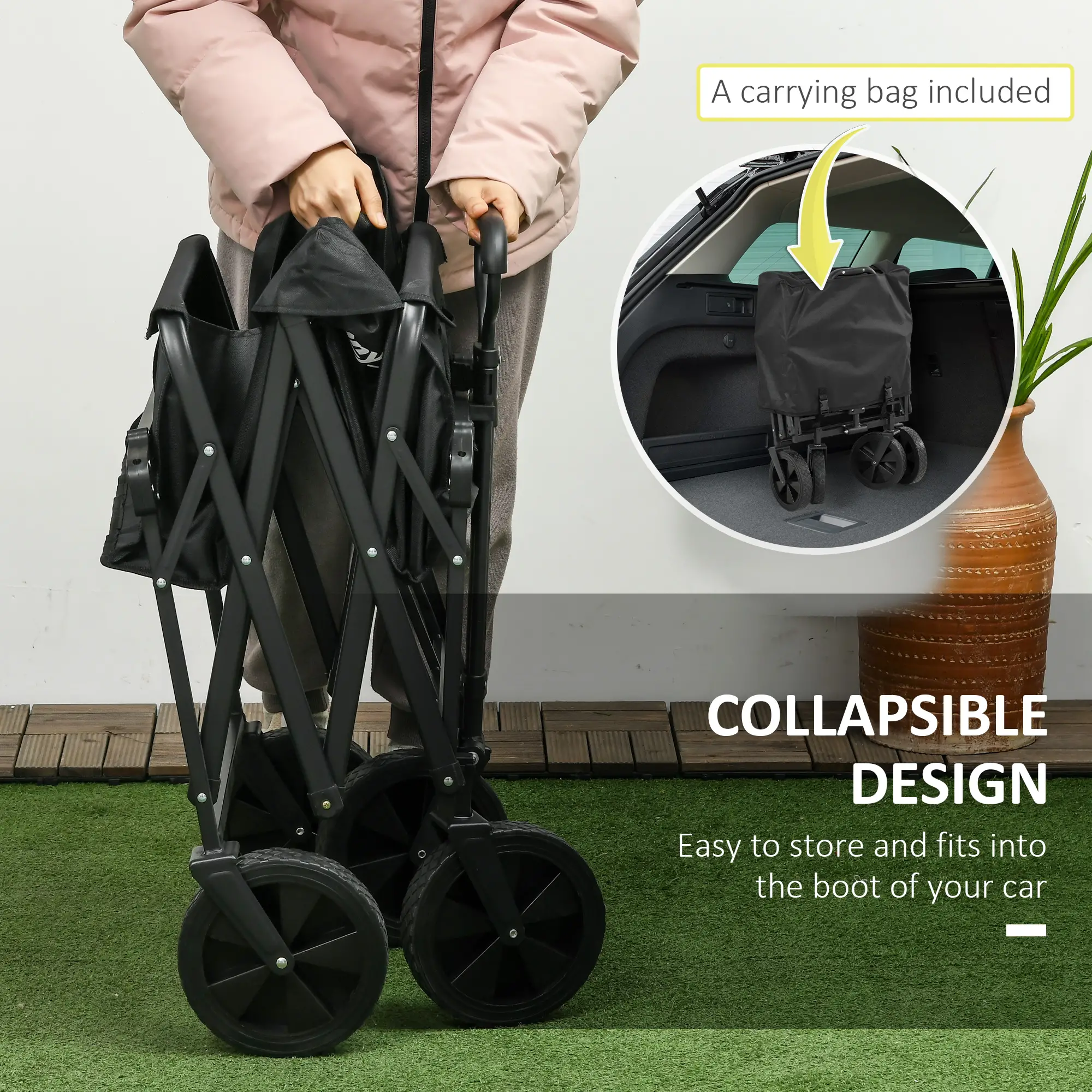 Steel Frame Folding Garden Cart, Collapsible Wagon, Removable Canopy - Image 4
