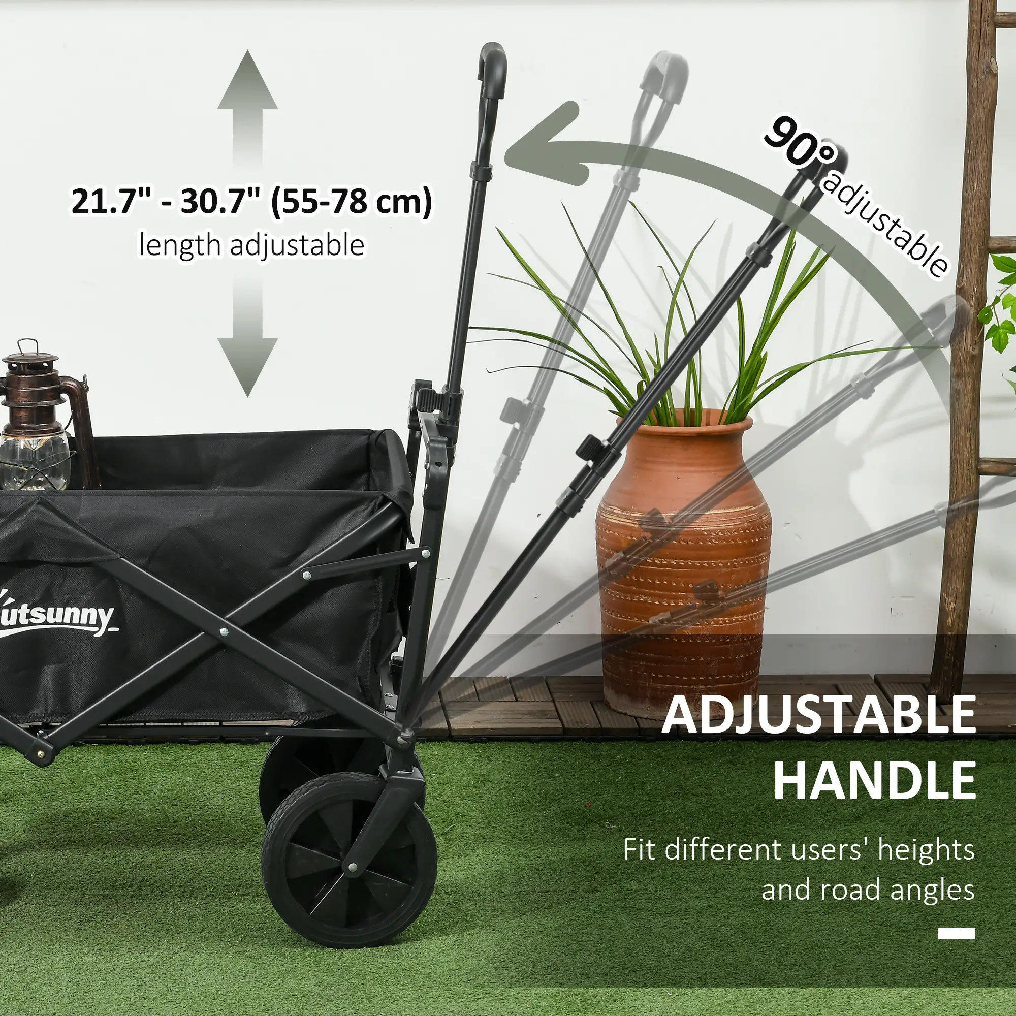 Steel Frame Folding Garden Cart, Collapsible Wagon, Removable Canopy - Image 5