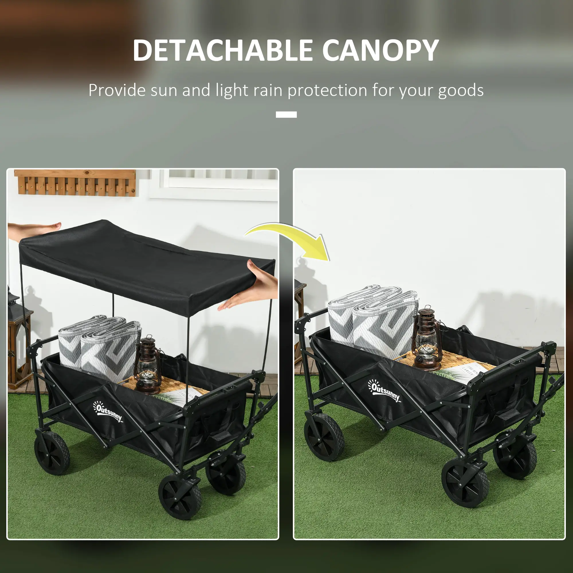 Steel Frame Folding Garden Cart, Collapsible Wagon, Removable Canopy - Image 6