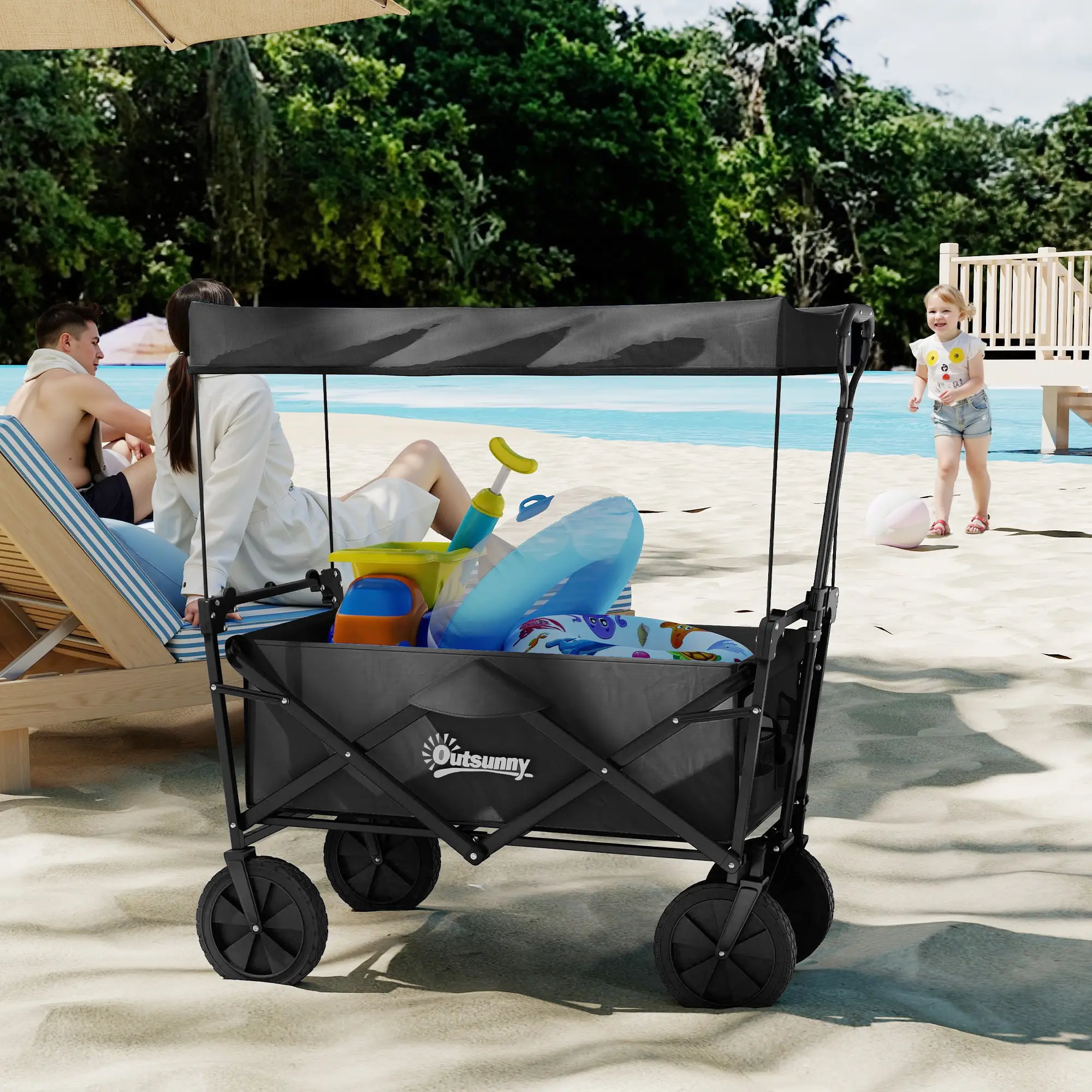 Steel Frame Folding Garden Cart, Collapsible Wagon, Removable Canopy - Image 8