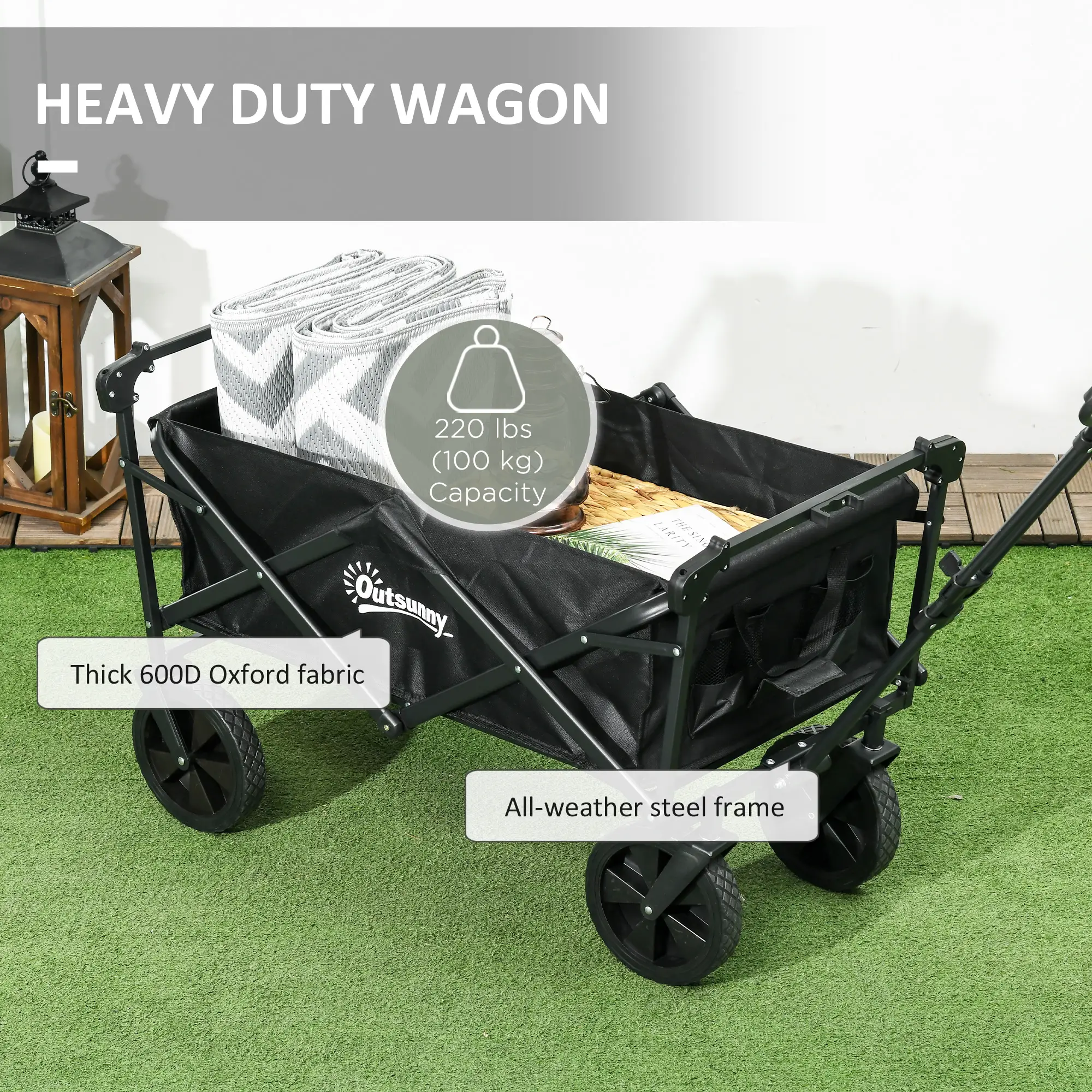 Steel Frame Folding Garden Cart, Collapsible Wagon, Removable Canopy - Image 9