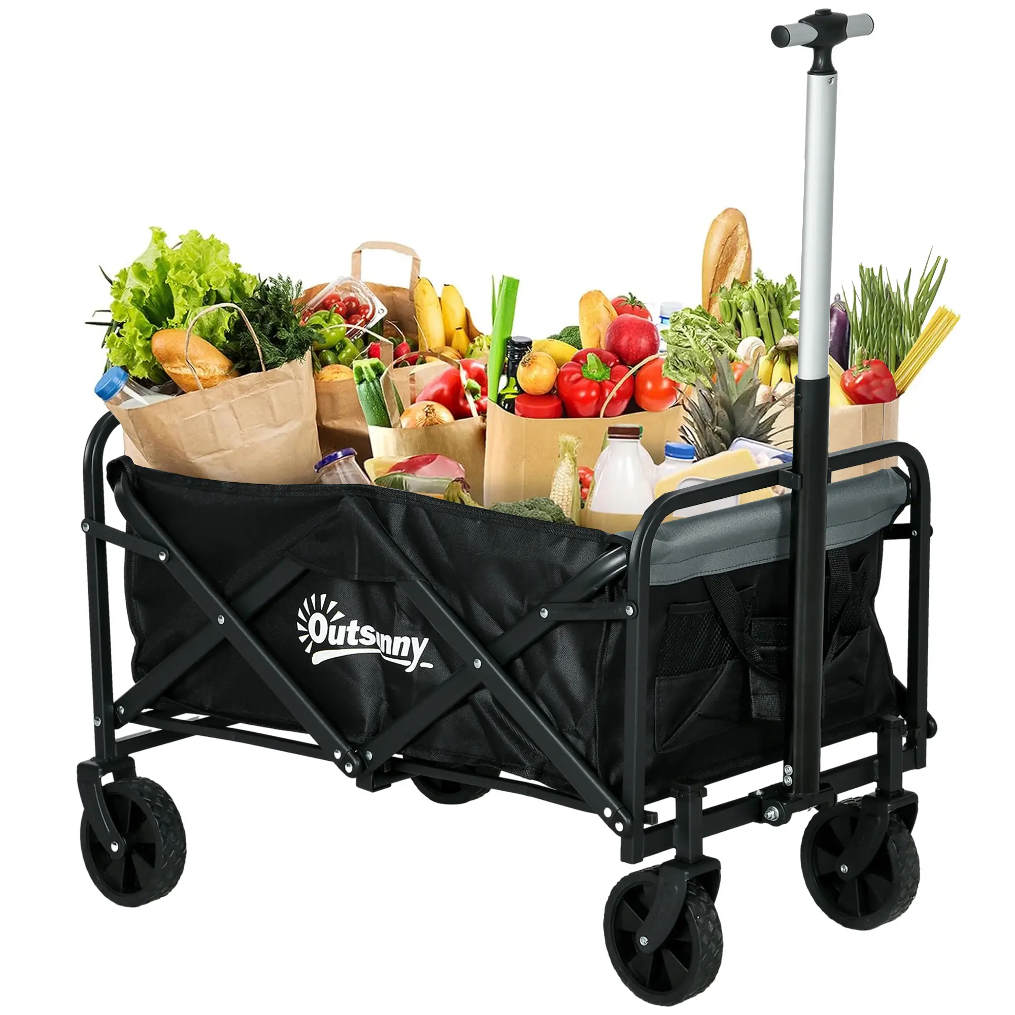 Steel Frame Folding Garden Cart, Collapsible Wagon, Telescopic Handle - Image 11