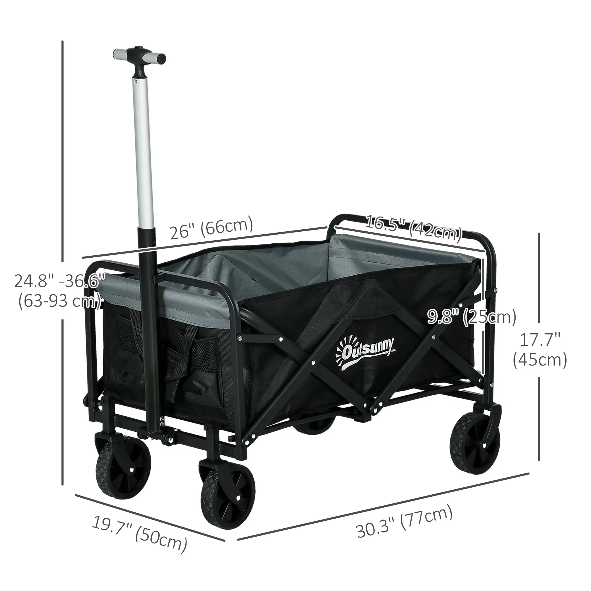 Steel Frame Folding Garden Cart, Collapsible Wagon, Telescopic Handle - Image 3