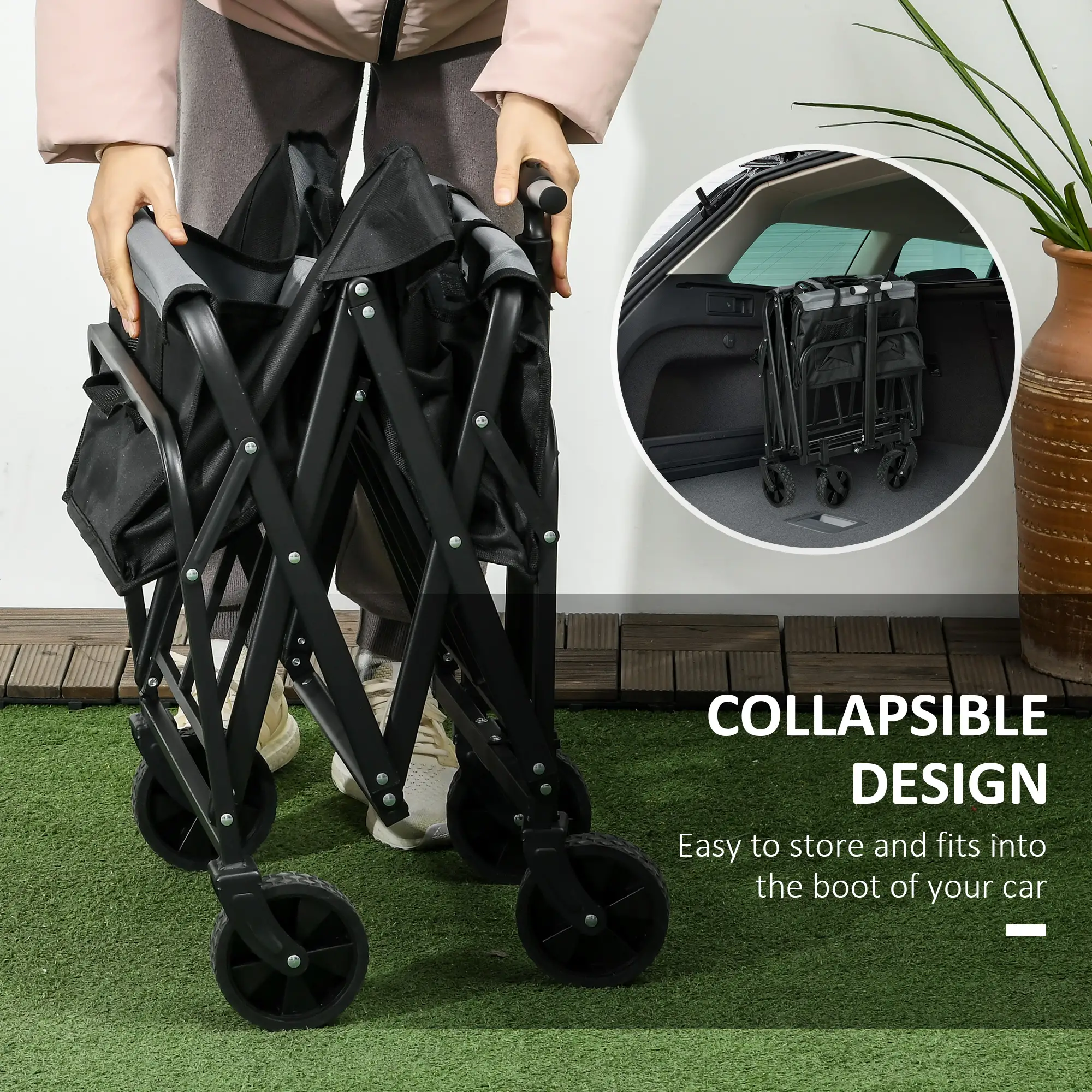 Steel Frame Folding Garden Cart, Collapsible Wagon, Telescopic Handle - Image 4
