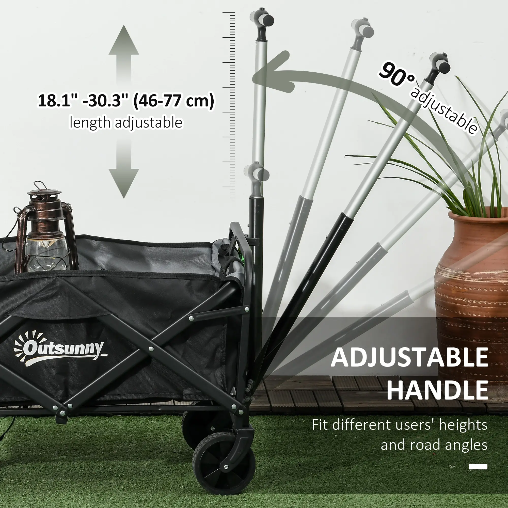 Steel Frame Folding Garden Cart, Collapsible Wagon, Telescopic Handle - Image 5