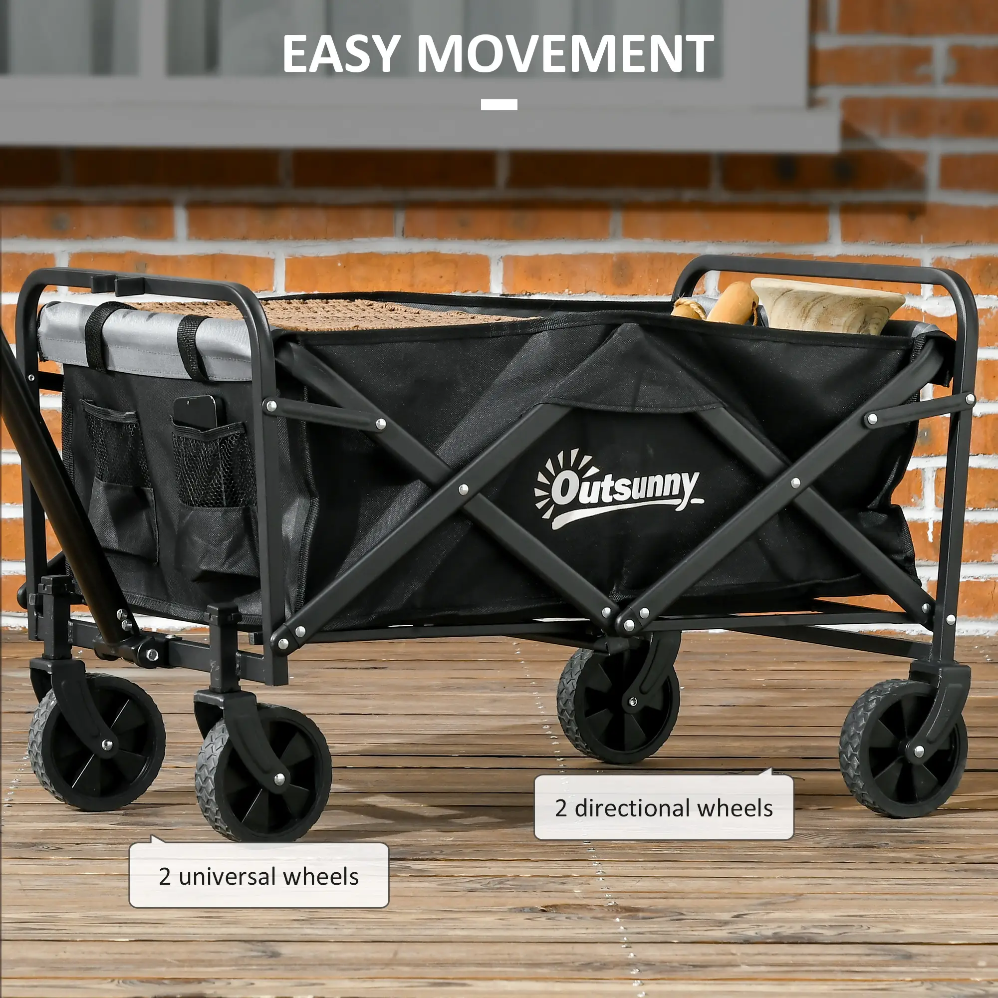 Steel Frame Folding Garden Cart, Collapsible Wagon, Telescopic Handle - Image 7