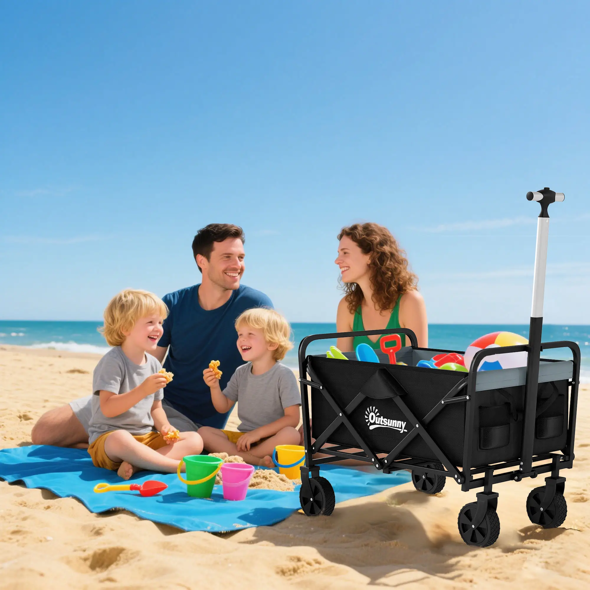 Steel Frame Folding Garden Cart, Collapsible Wagon, Telescopic Handle - Image 8