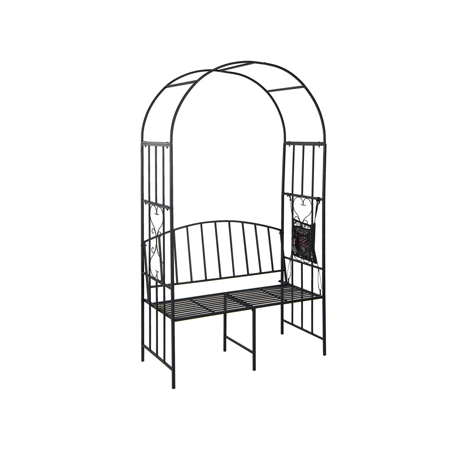 Steel Garden Arch With 2-Seat Bench, Black - Image 4