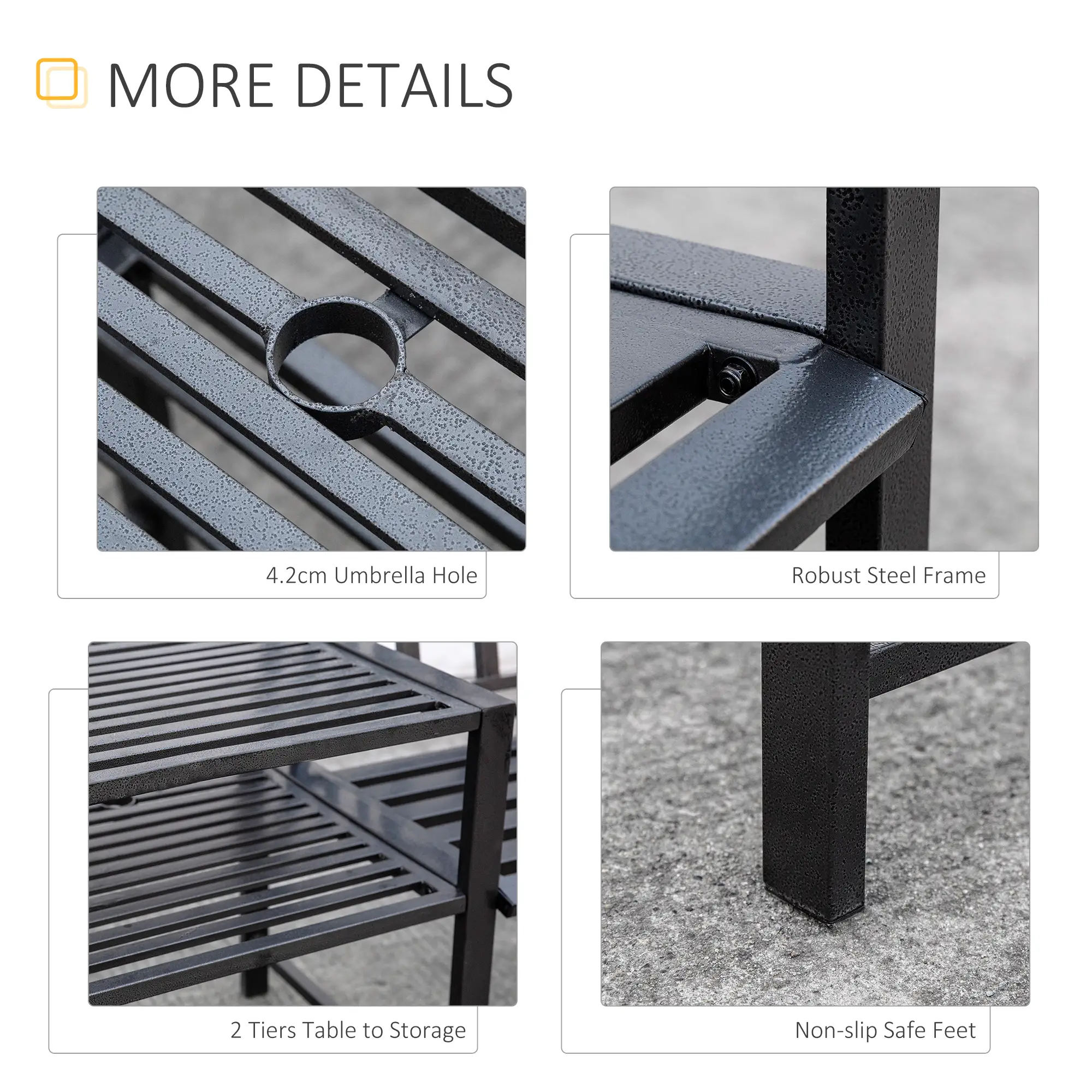 Steel Garden Bench With Middle Table, Umbrella Hole, Double Seat, Outdoor, Black - Image 5