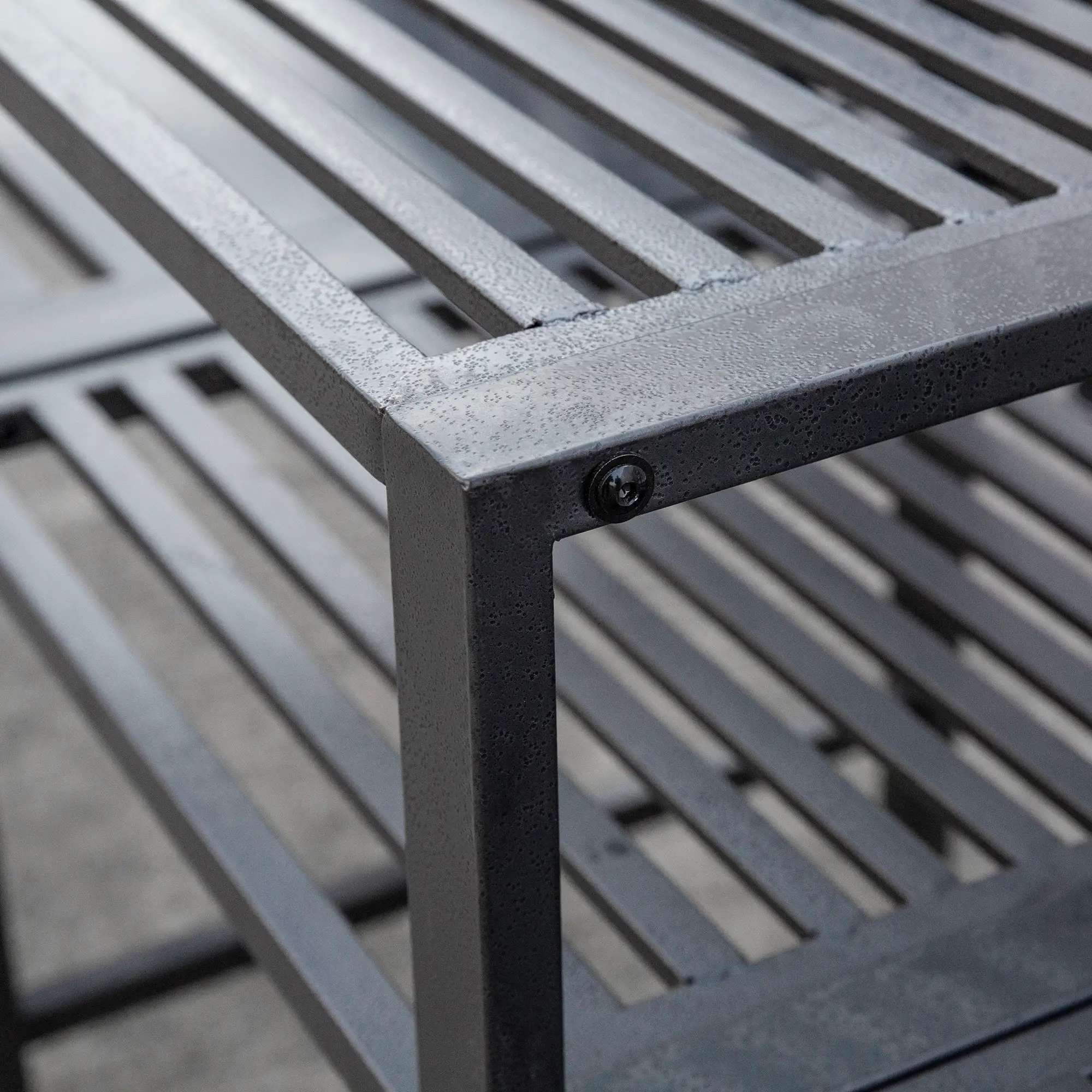 Steel Garden Bench With Middle Table, Umbrella Hole, Double Seat, Outdoor, Black - Image 9