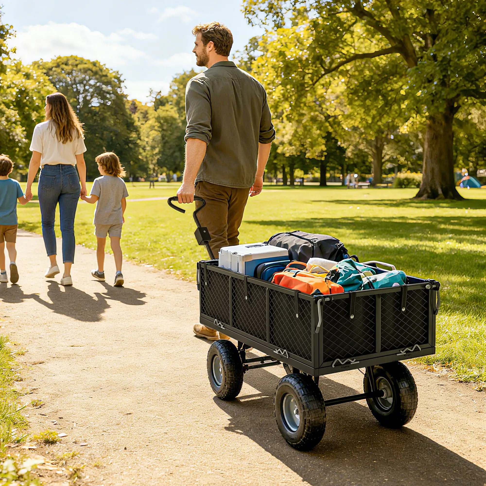 Steel Garden Cart, Utility Wagon, Removable Liner, Quick-Release Sides, 10" Wheels, 660lbs Capacity - Image 10