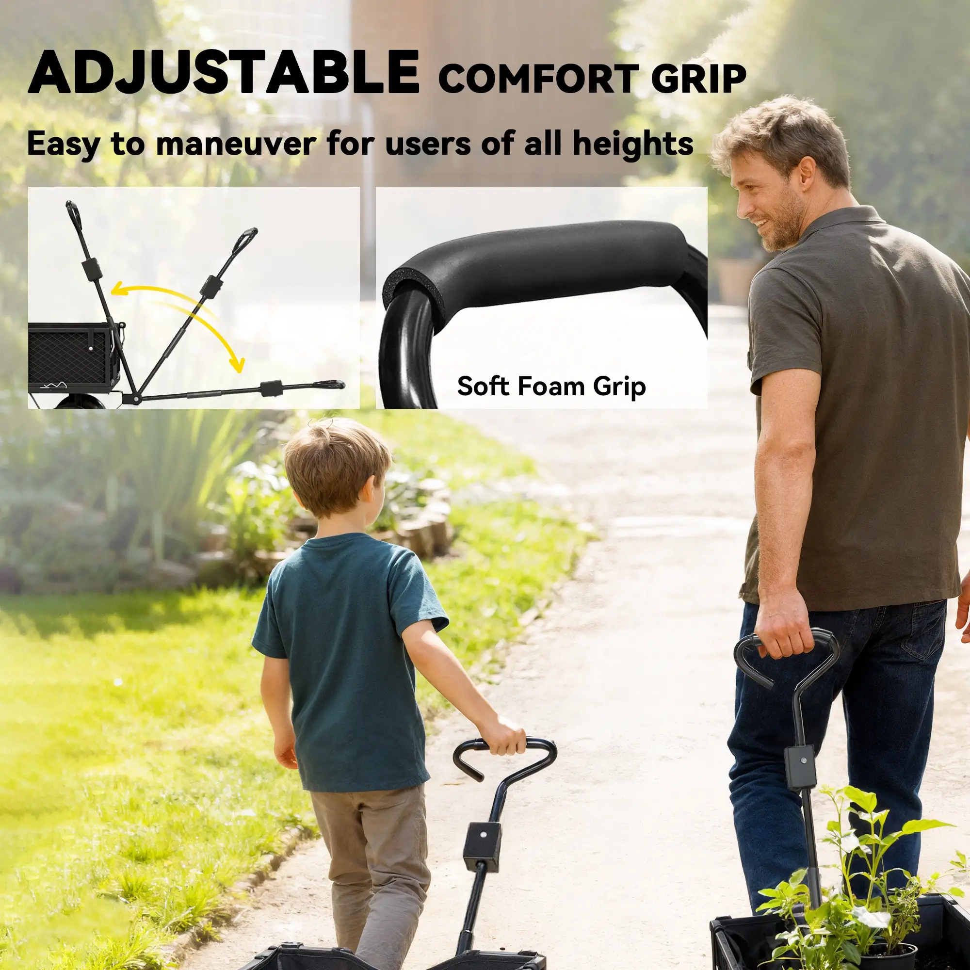 Steel Garden Cart, Utility Wagon, Removable Liner, Quick-Release Sides, 10" Wheels, 660lbs Capacity - Image 6