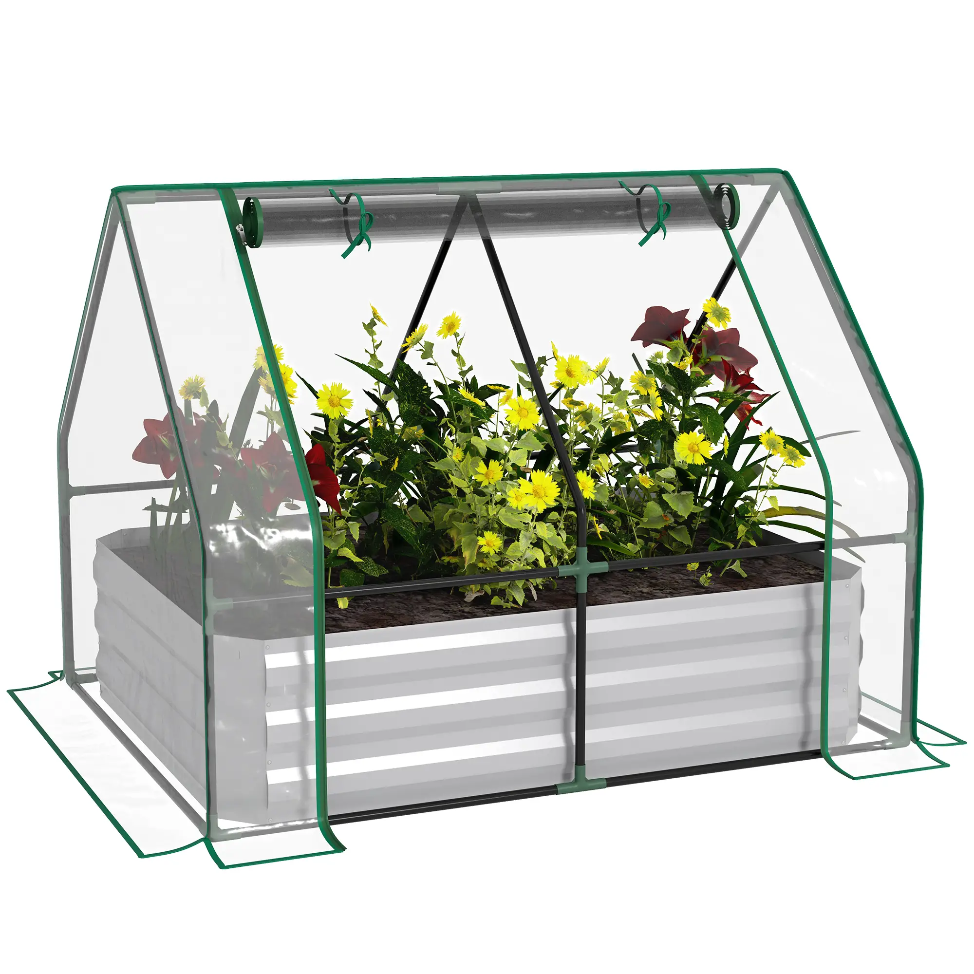 Steel Outdoor Raised Garden Bed, Greenhouse Cover, Roll Up Door, 50"x37.4"x36.2", Clear - Image 15