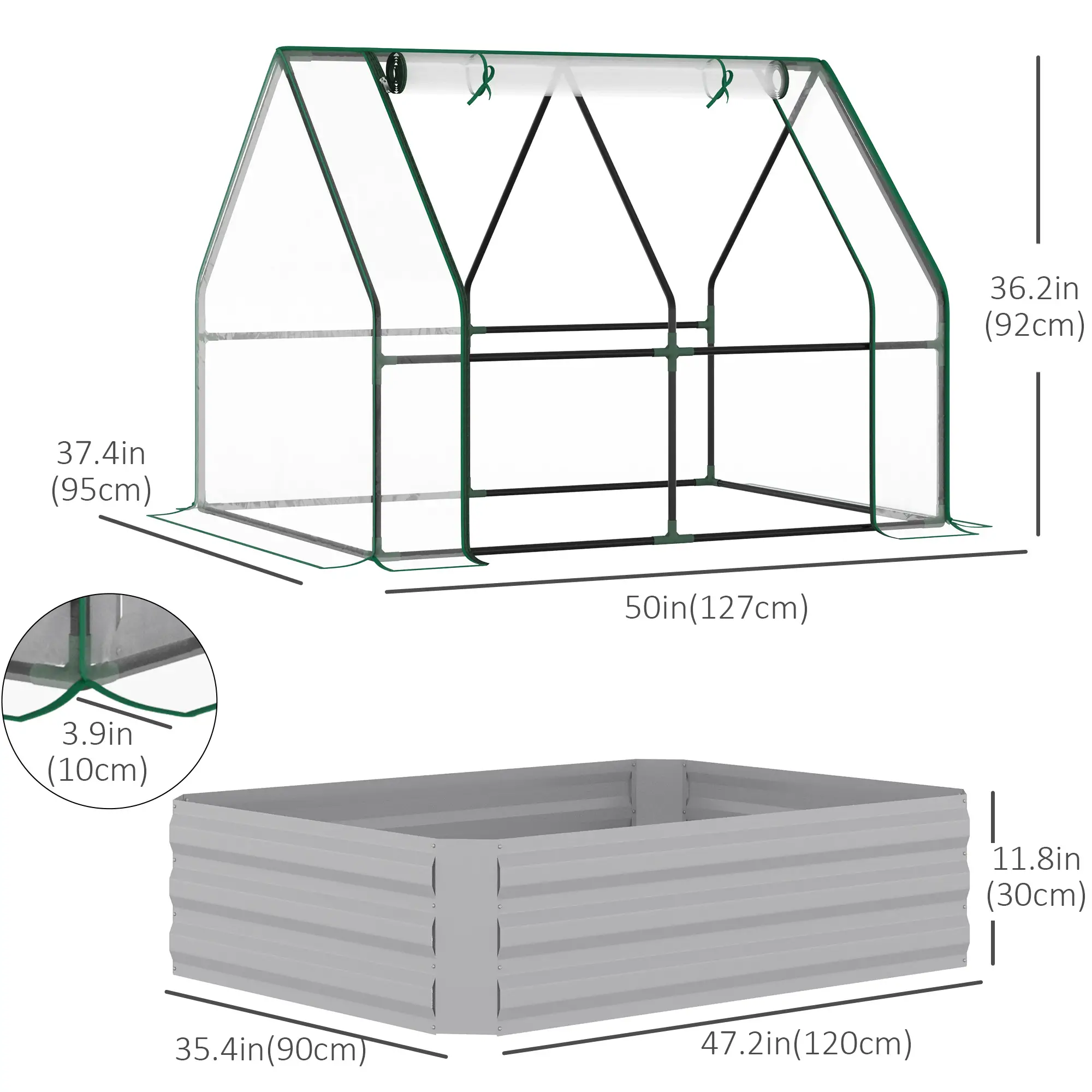 Steel Outdoor Raised Garden Bed, Greenhouse Cover, Roll Up Door, 50"x37.4"x36.2", Clear - Image 3