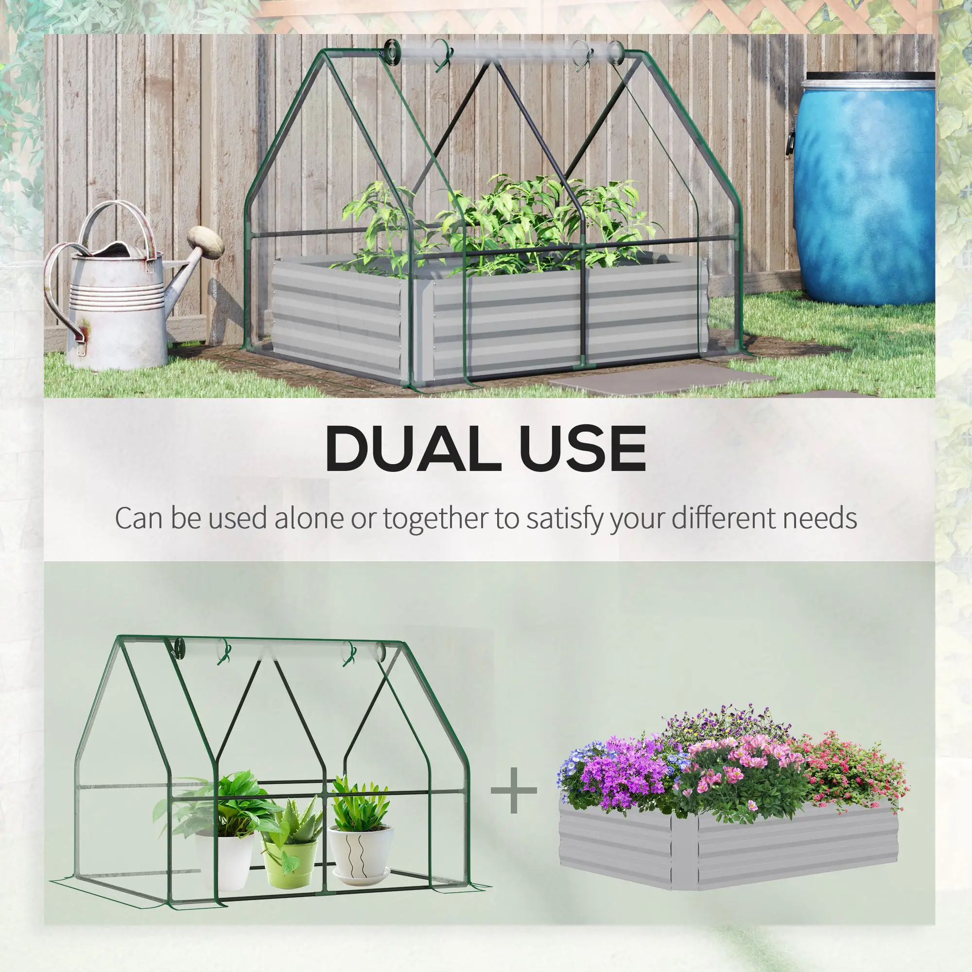 Steel Outdoor Raised Garden Bed, Greenhouse Cover, Roll Up Door, 50"x37.4"x36.2", Clear - Image 4
