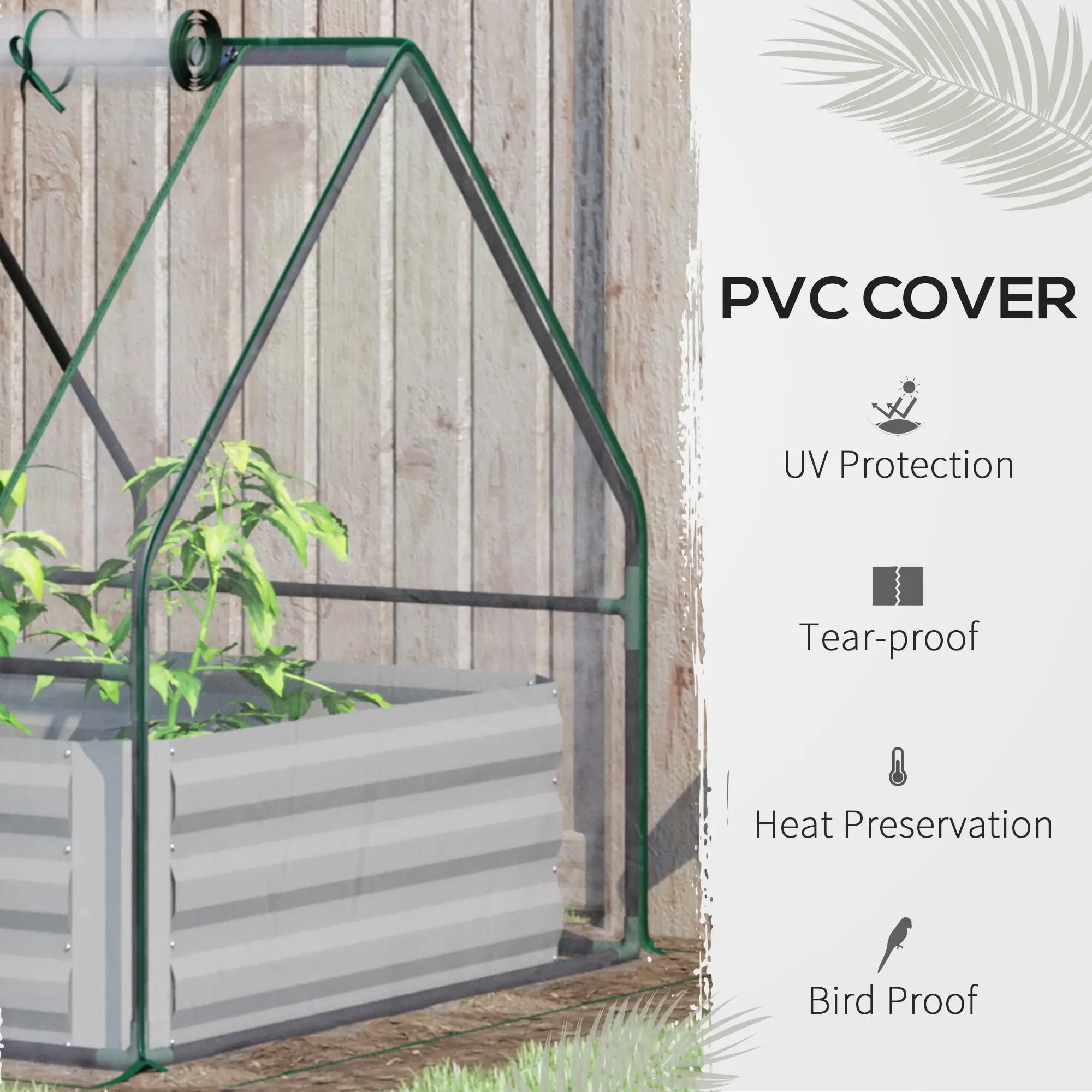 Steel Outdoor Raised Garden Bed, Greenhouse Cover, Roll Up Door, 50"x37.4"x36.2", Clear - Image 6