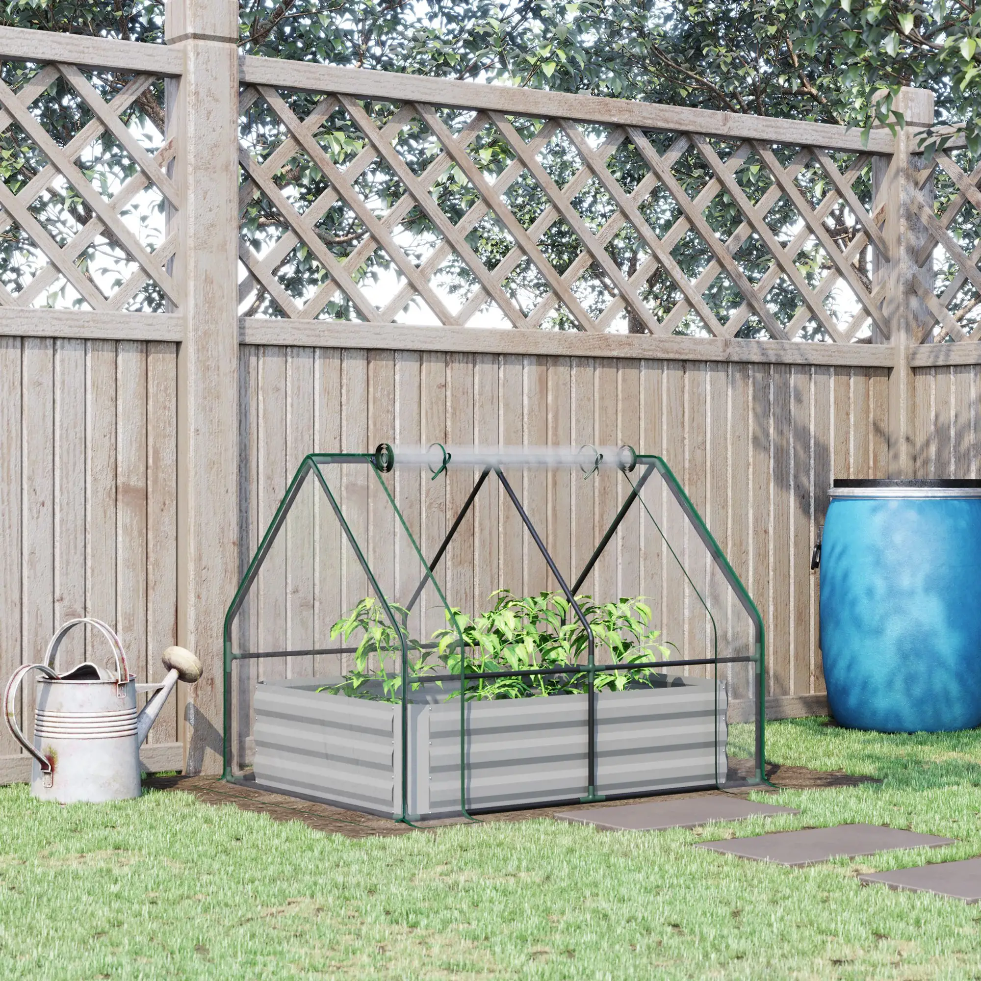 Steel Outdoor Raised Garden Bed, Greenhouse Cover, Roll Up Door, 50"x37.4"x36.2", Clear - Image 8