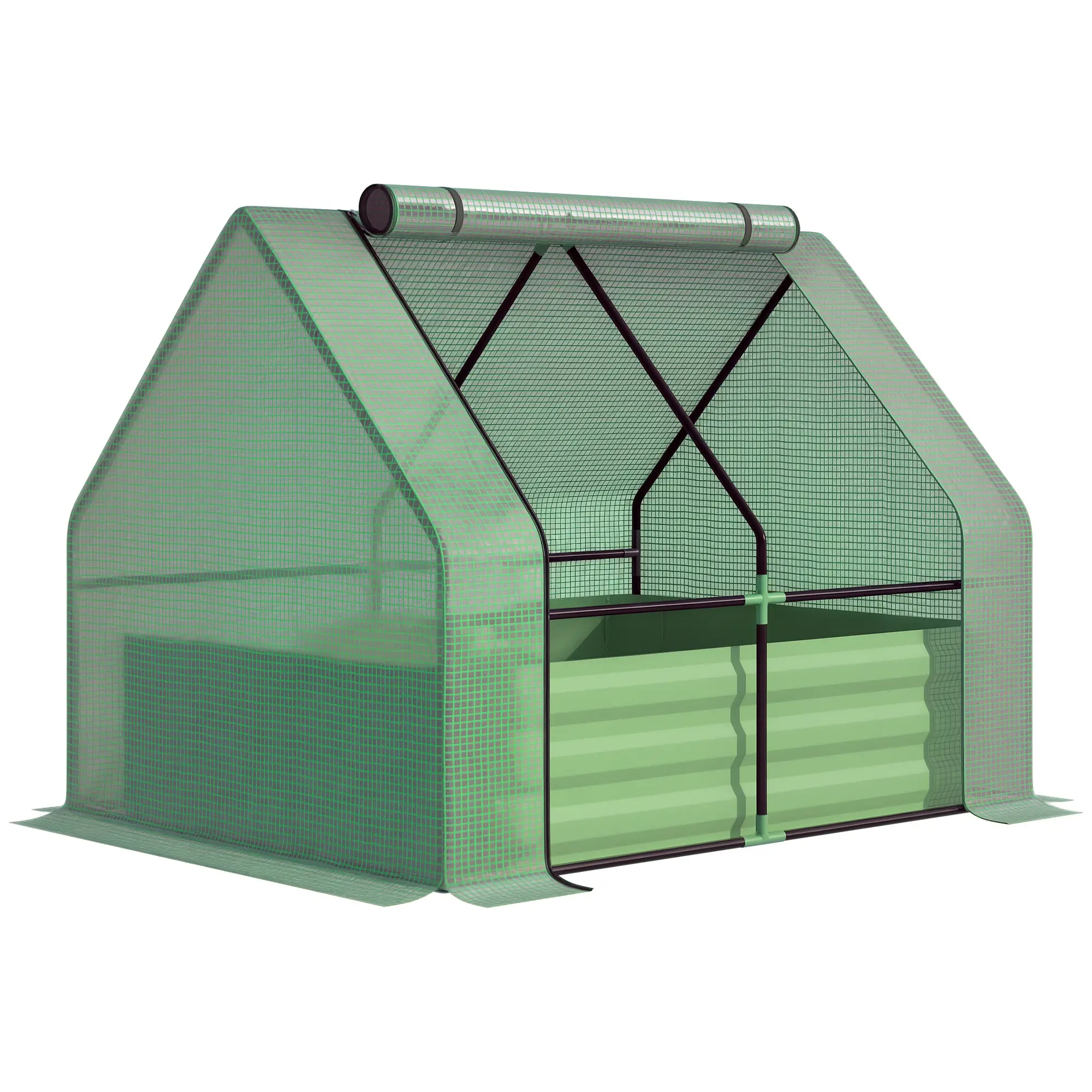 Steel Outdoor Raised Garden Bed, Greenhouse Cover, Roll Up Door, 50"x37.4"x36.2", Green - Image 12