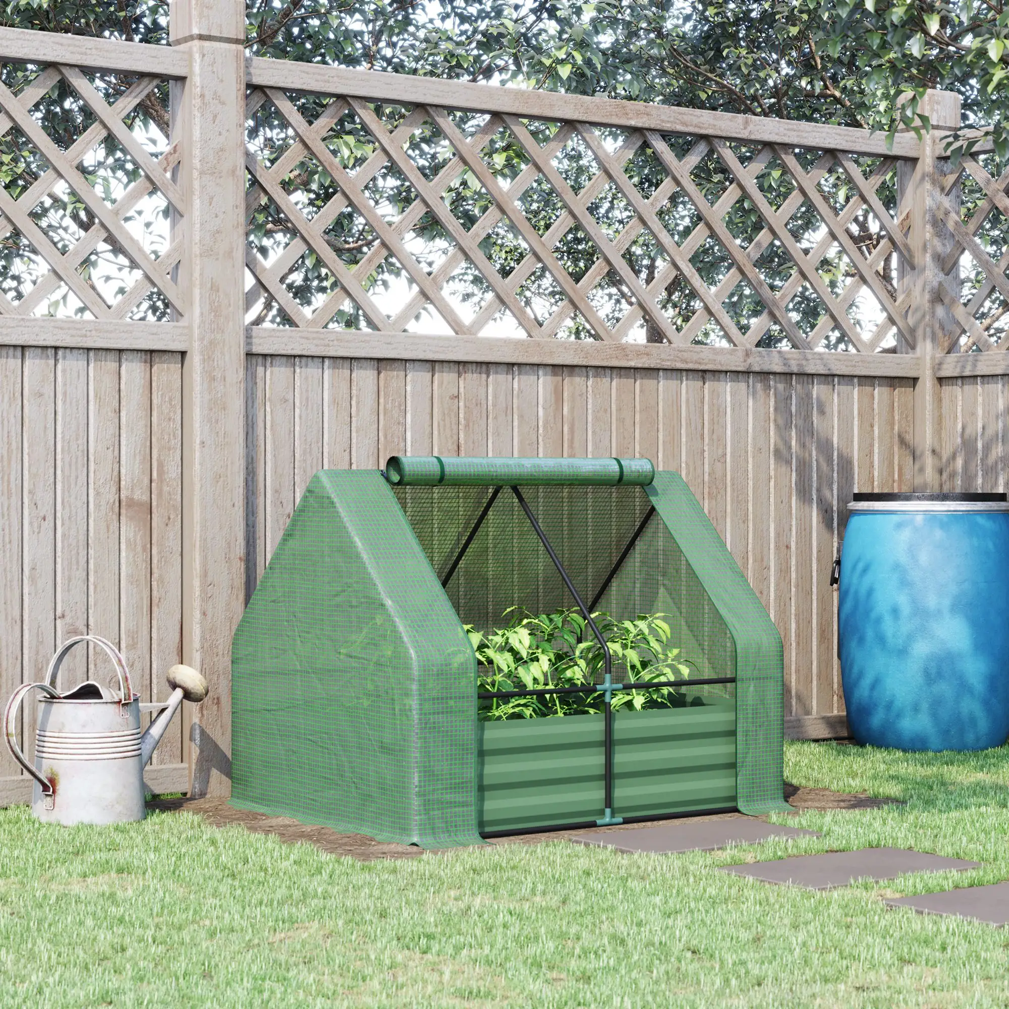 Steel Outdoor Raised Garden Bed, Greenhouse Cover, Roll Up Door, 50"x37.4"x36.2", Green - Image 2