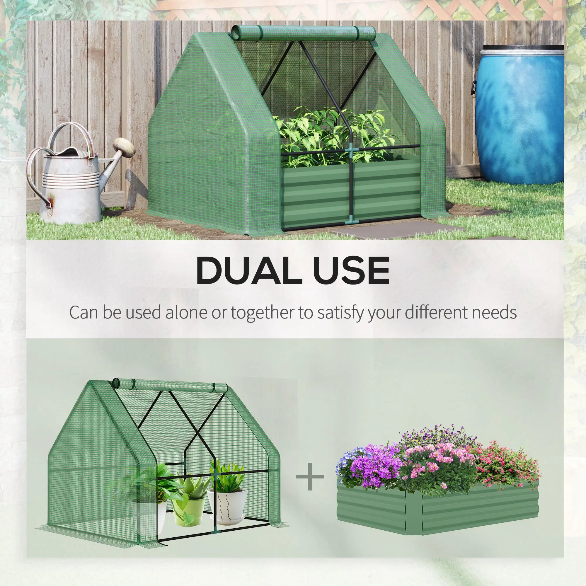 Steel Outdoor Raised Garden Bed, Greenhouse Cover, Roll Up Door, 50"x37.4"x36.2", Green - Image 7