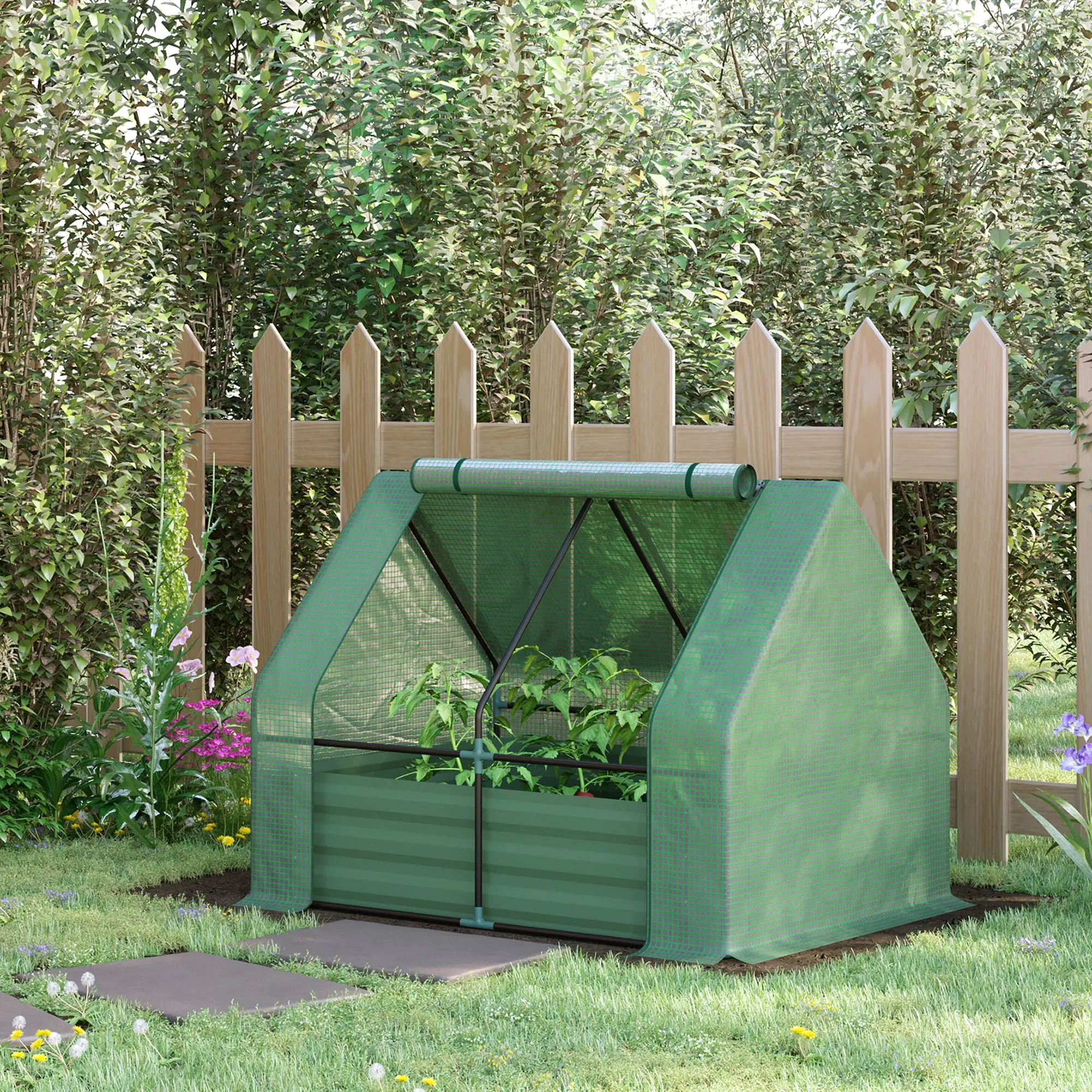 Steel Outdoor Raised Garden Bed, Greenhouse Cover, Roll Up Door, 50"x37.4"x36.2", Green - Image 8