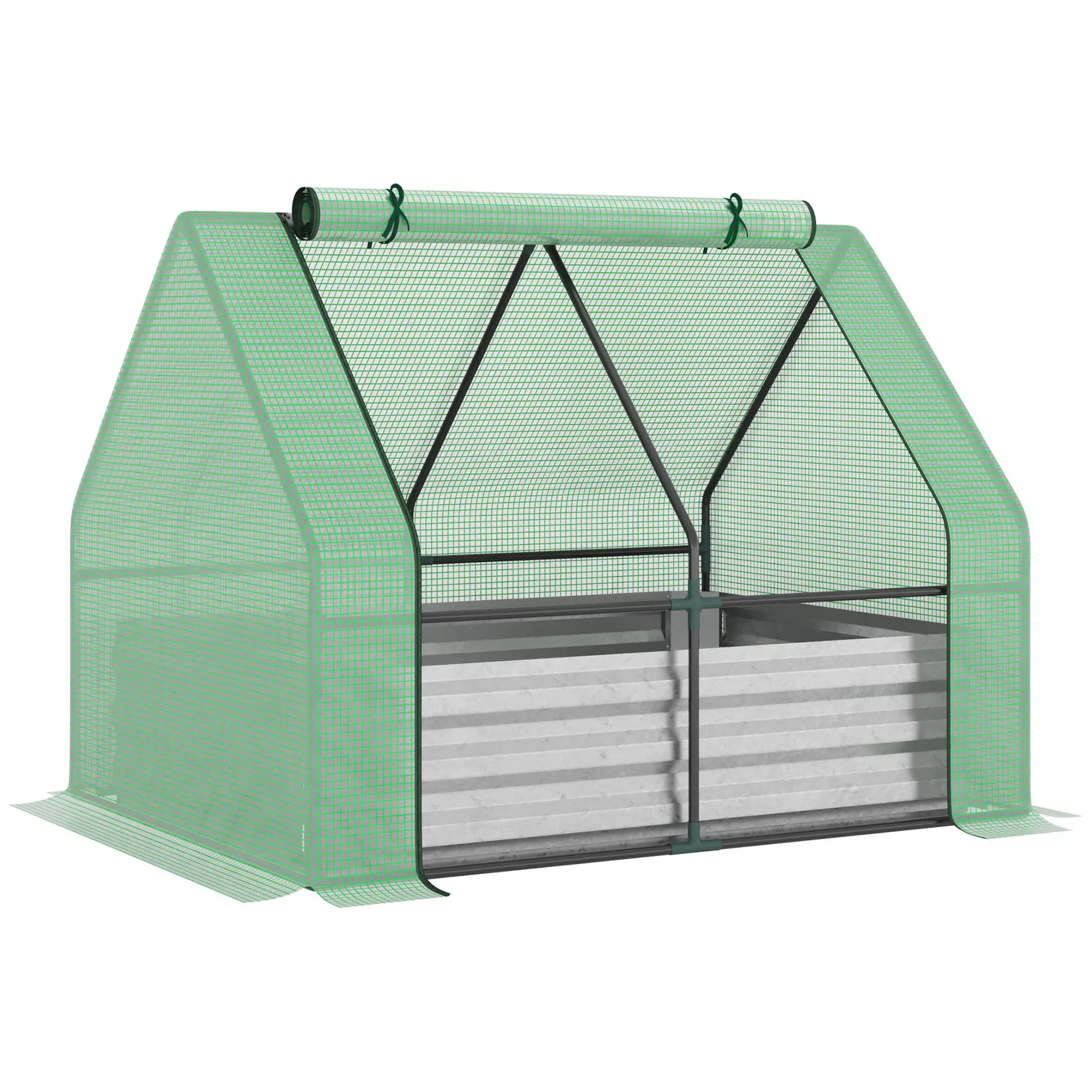 Steel Outdoor Raised Garden Bed with Greenhouse, Cover, 50"x37.4"x36.2", Green - Image 15