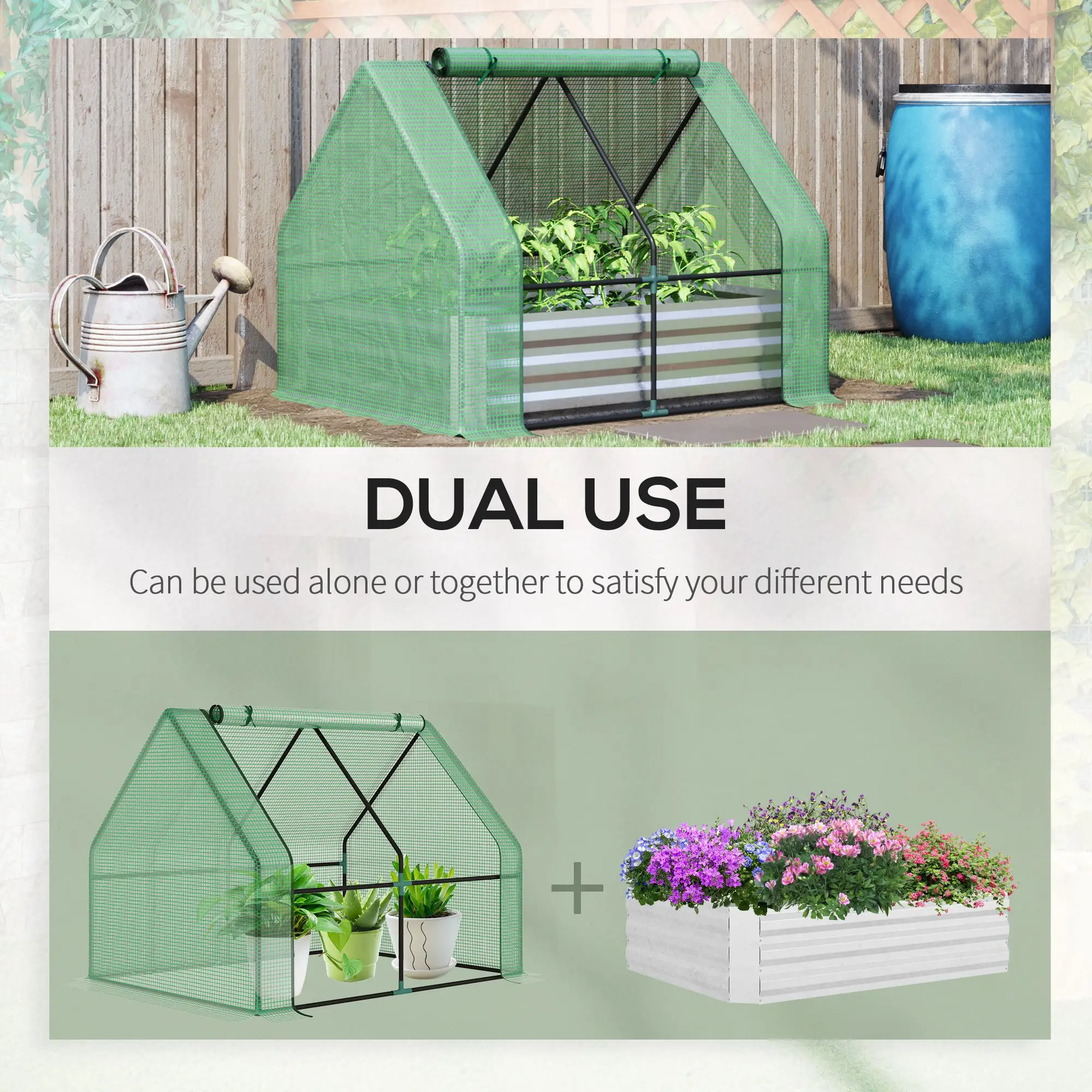 Steel Outdoor Raised Garden Bed with Greenhouse, Cover, 50"x37.4"x36.2", Green - Image 4