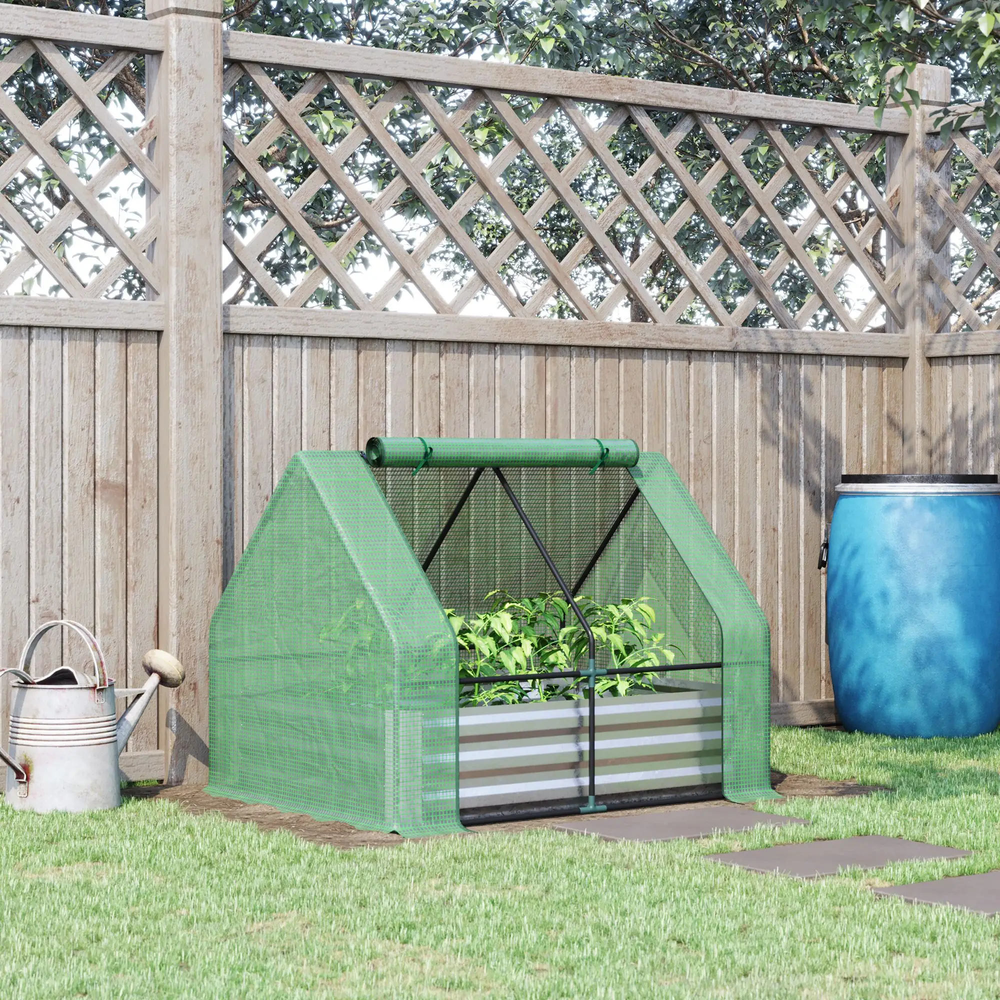 Steel Outdoor Raised Garden Bed with Greenhouse, Cover, 50"x37.4"x36.2", Green - Image 8