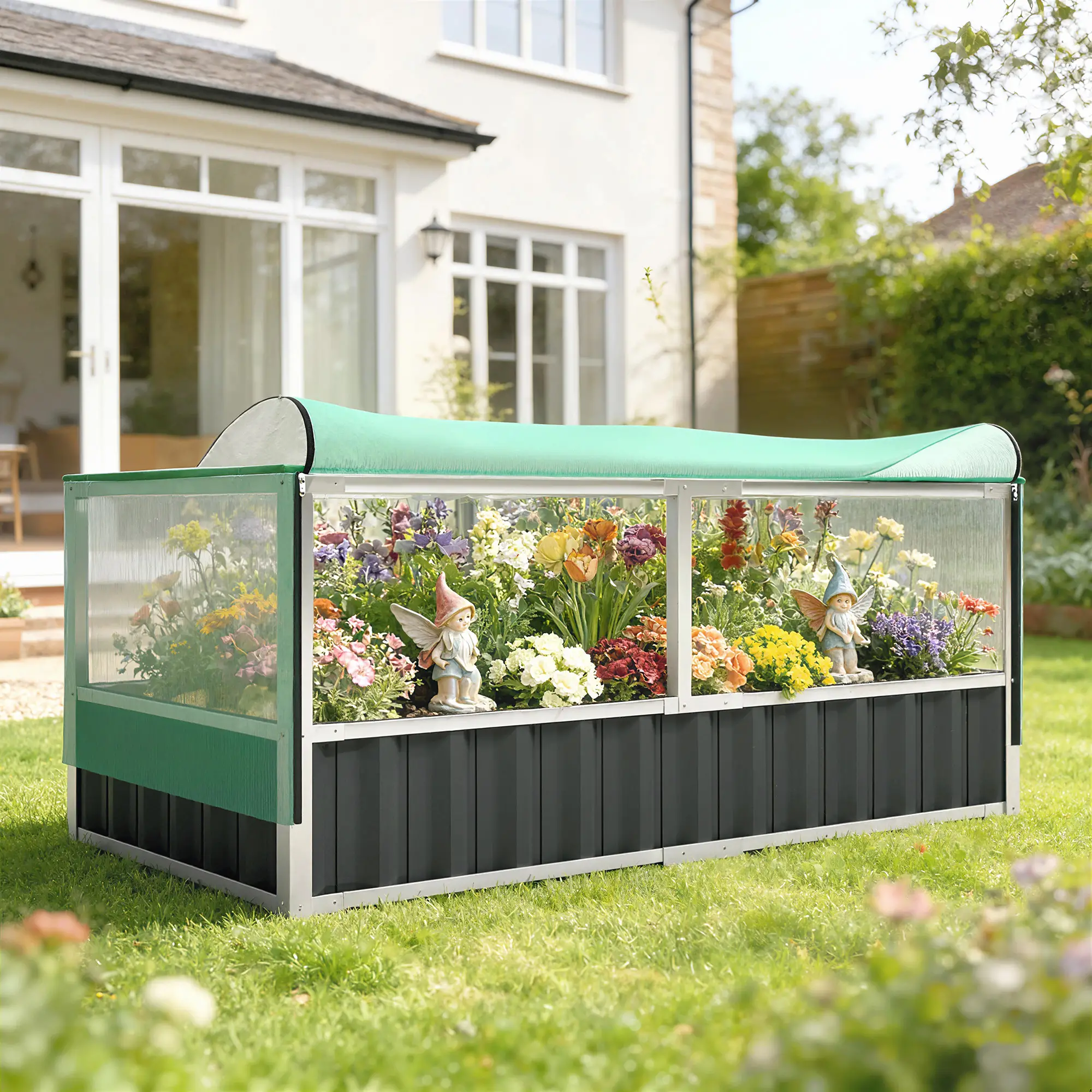Steel Raised Garden Bed, 5.7 x 3 x 2.3ft, With Cover And Gloves, Dark Grey - Image 2