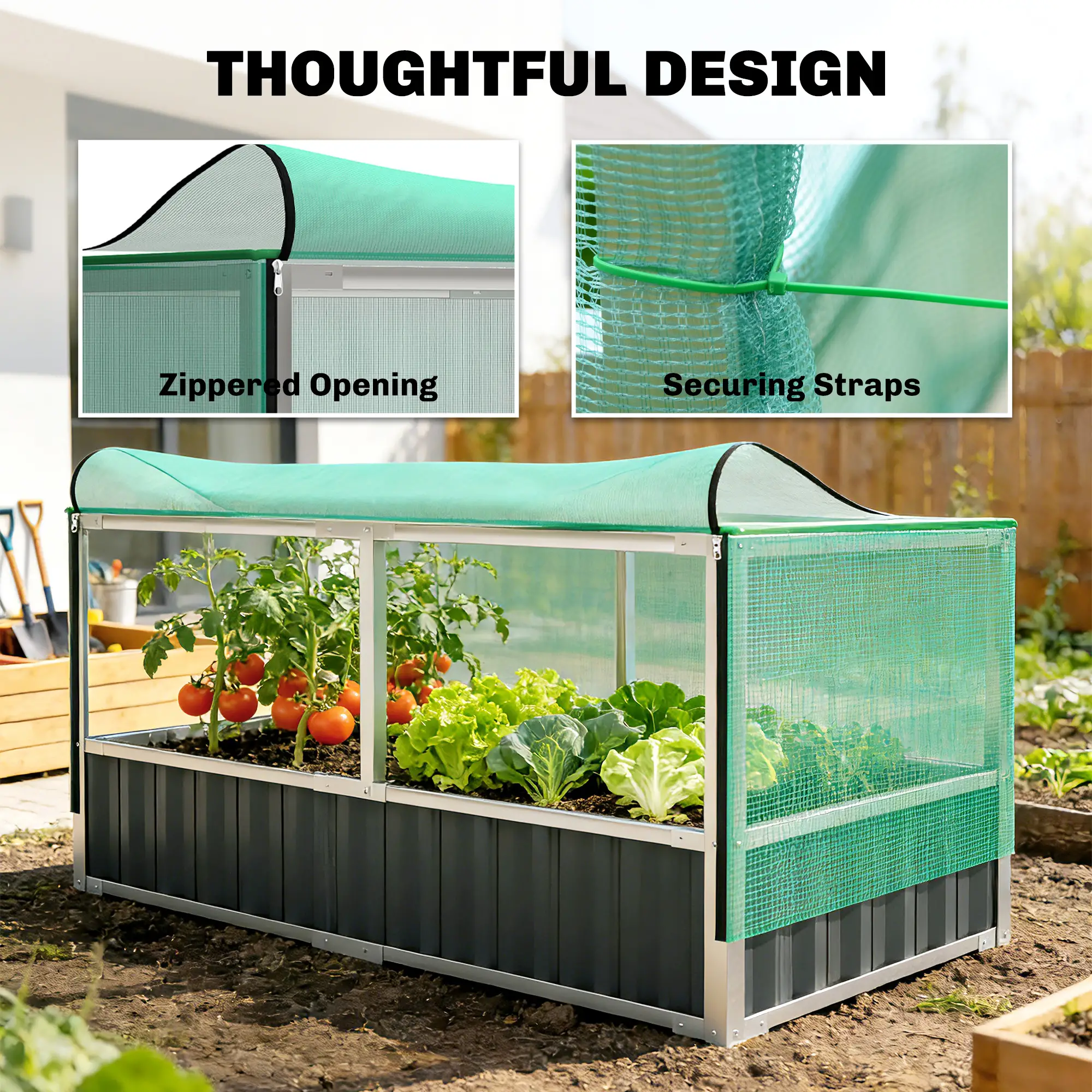 Steel Raised Garden Bed, 5.7 x 3 x 2.3ft, With Cover And Gloves, Dark Grey - Image 6